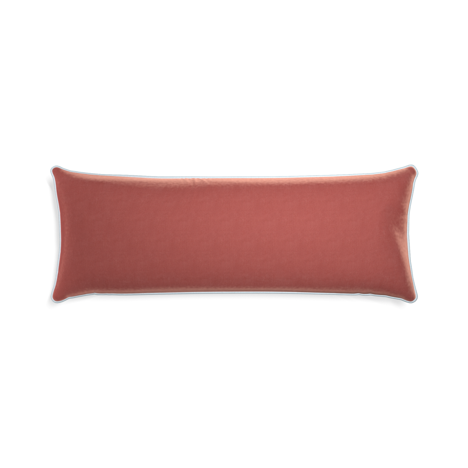 Xl-lumbar cosmo velvet custom coralpillow with powder piping on white background