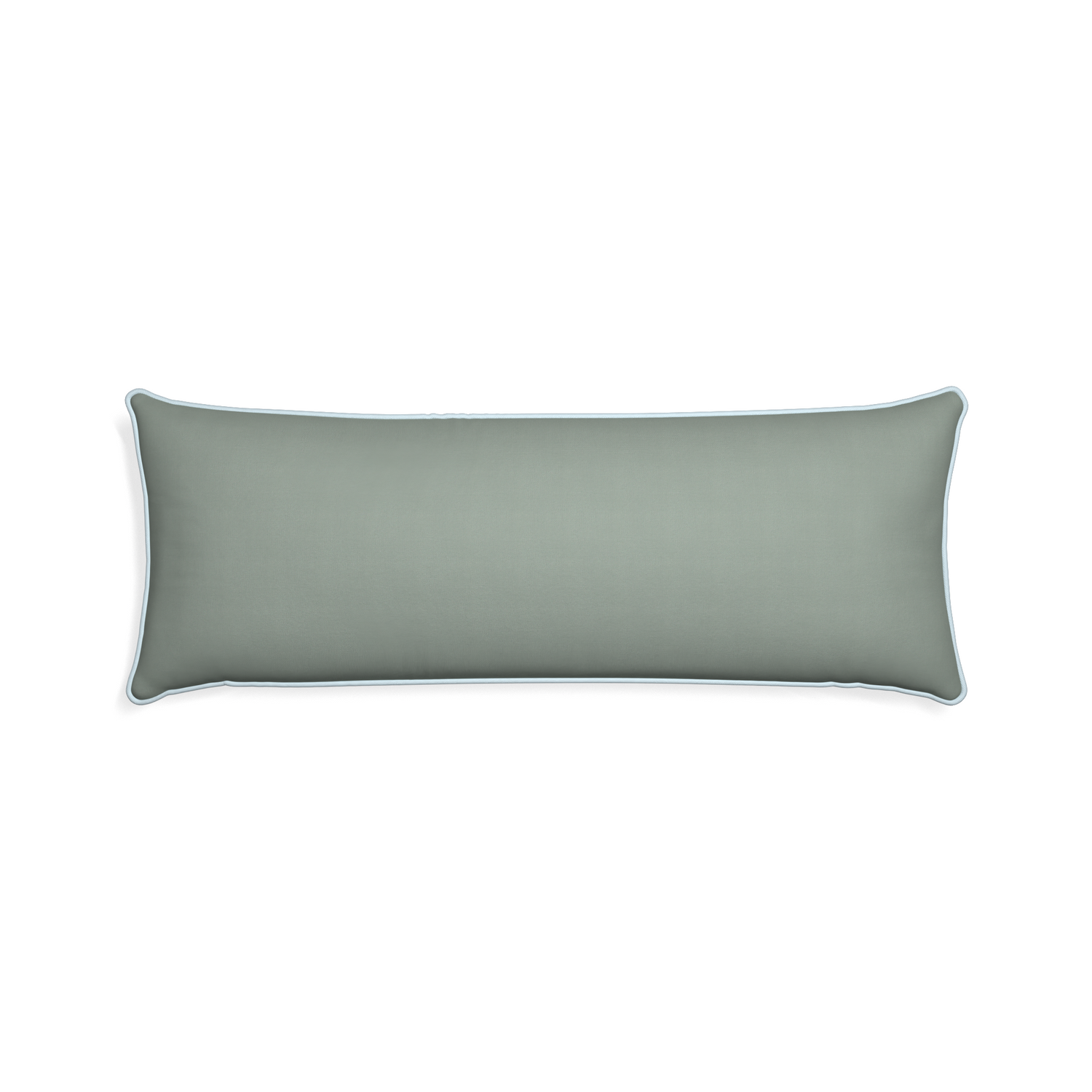 Xl-lumbar sage custom pillow with powder piping on white background