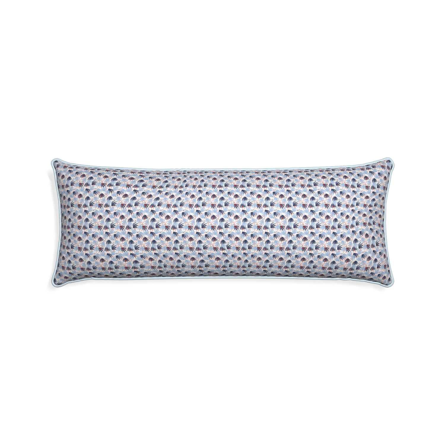 Xl-lumbar eden blue custom pillow with powder piping on white background