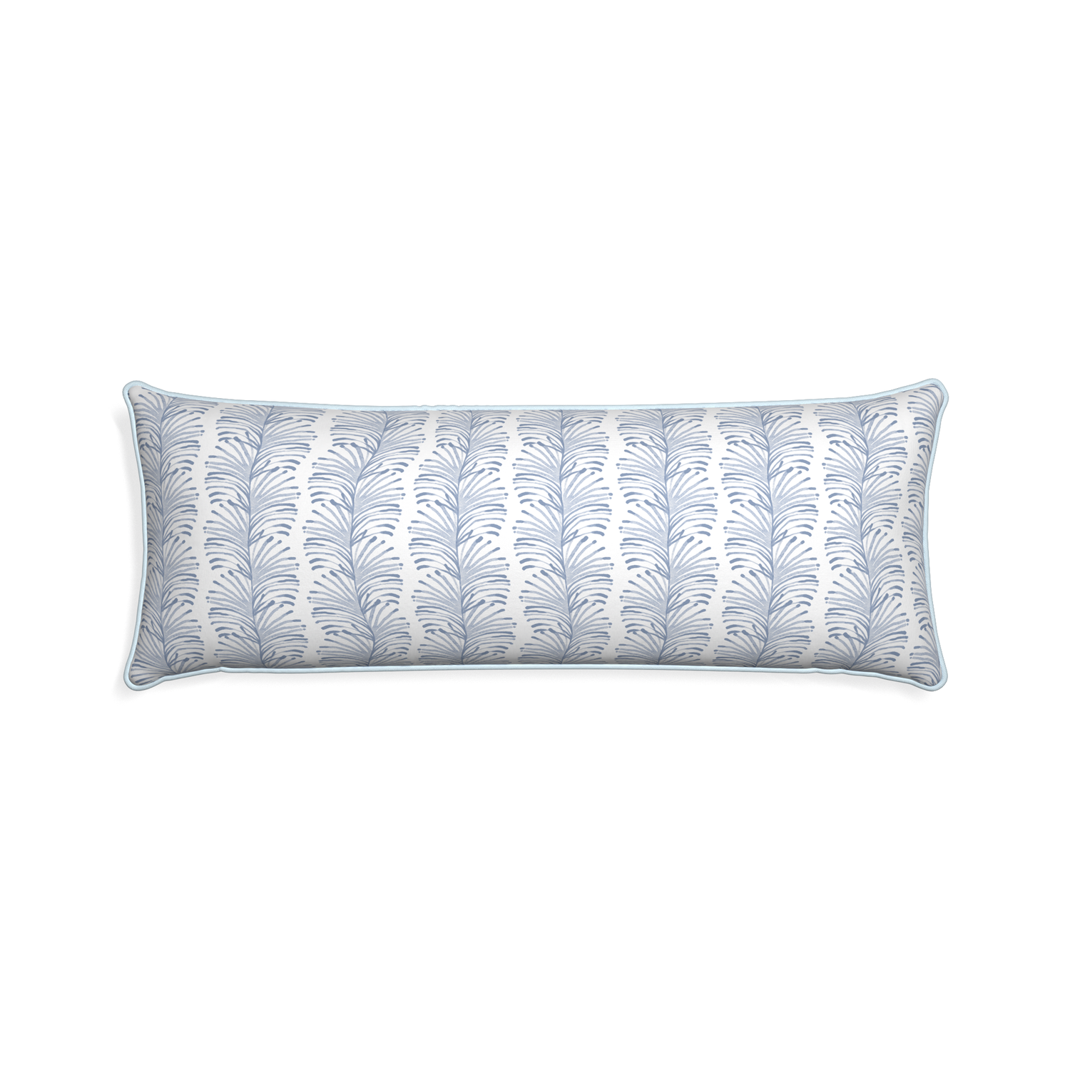 Xl-lumbar emma sky custom pillow with powder piping on white background