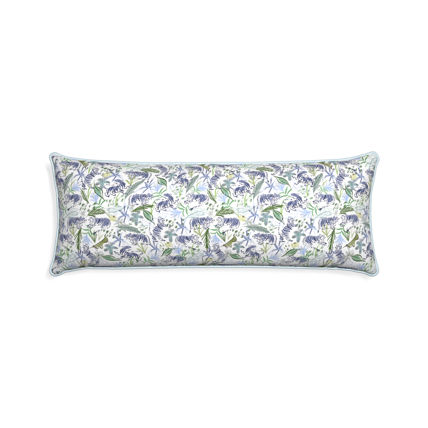 Xl-lumbar frida green custom pillow with powder piping on white background