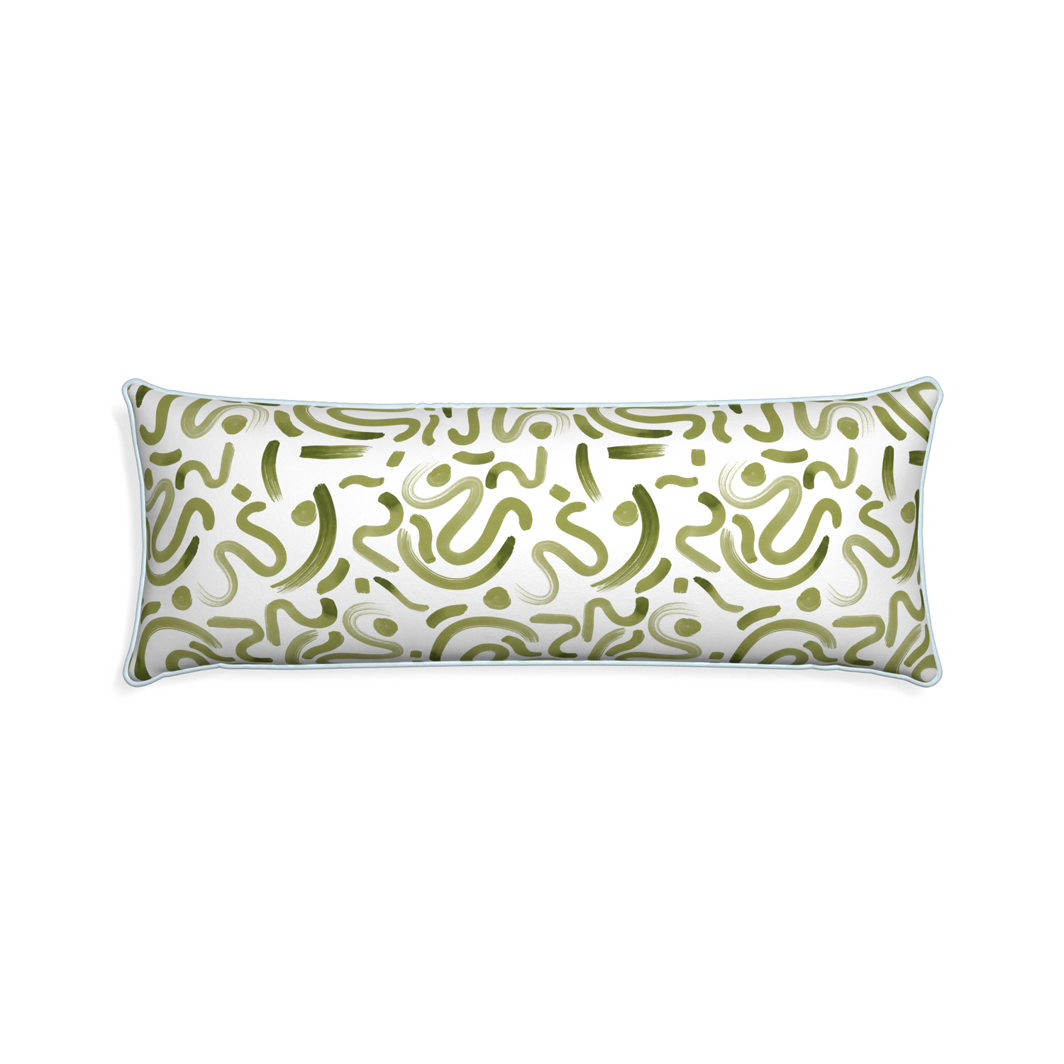 Xl-lumbar hockney moss custom pillow with powder piping on white background