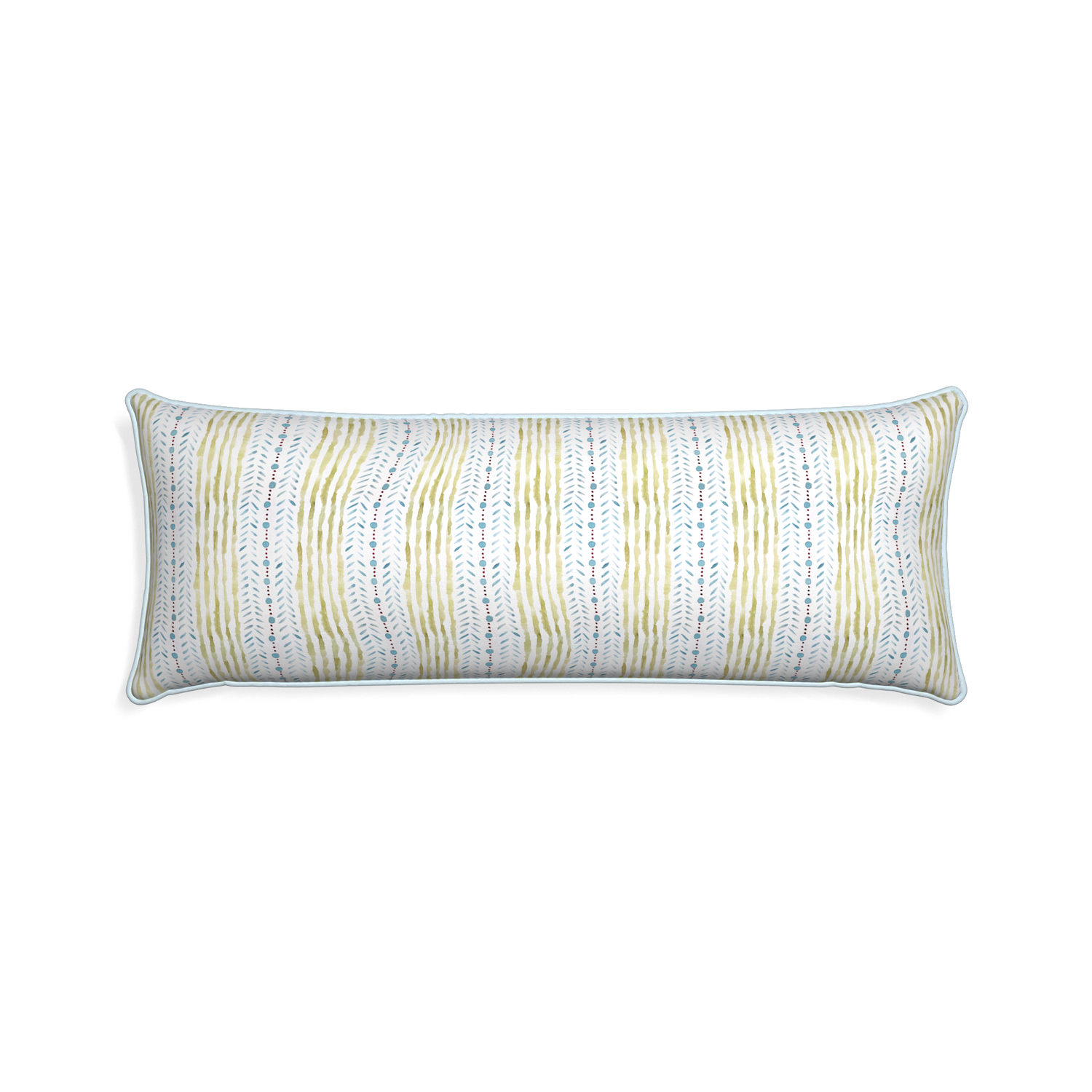 Xl-lumbar julia custom blue & green stripedpillow with powder piping on white background