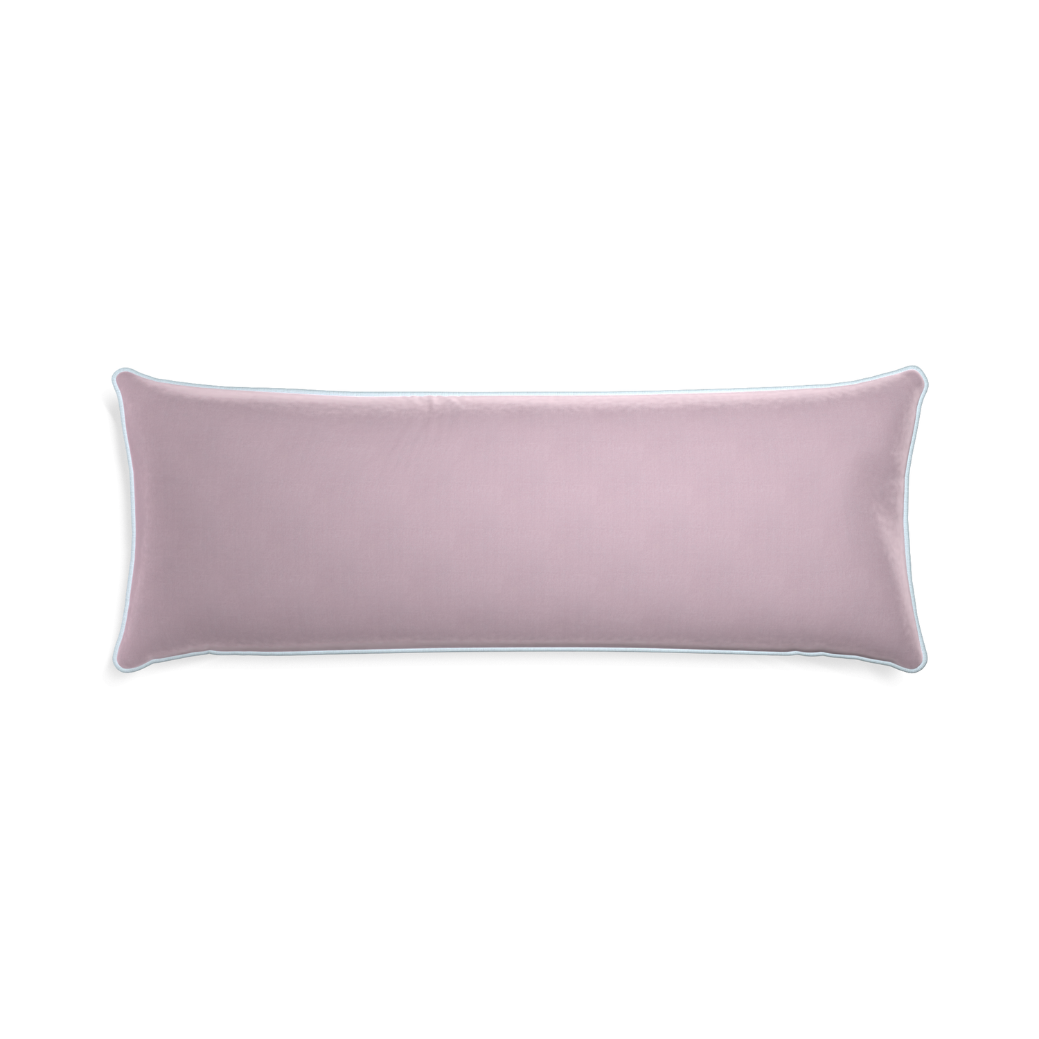 Xl-lumbar lilac velvet custom lilacpillow with powder piping on white background