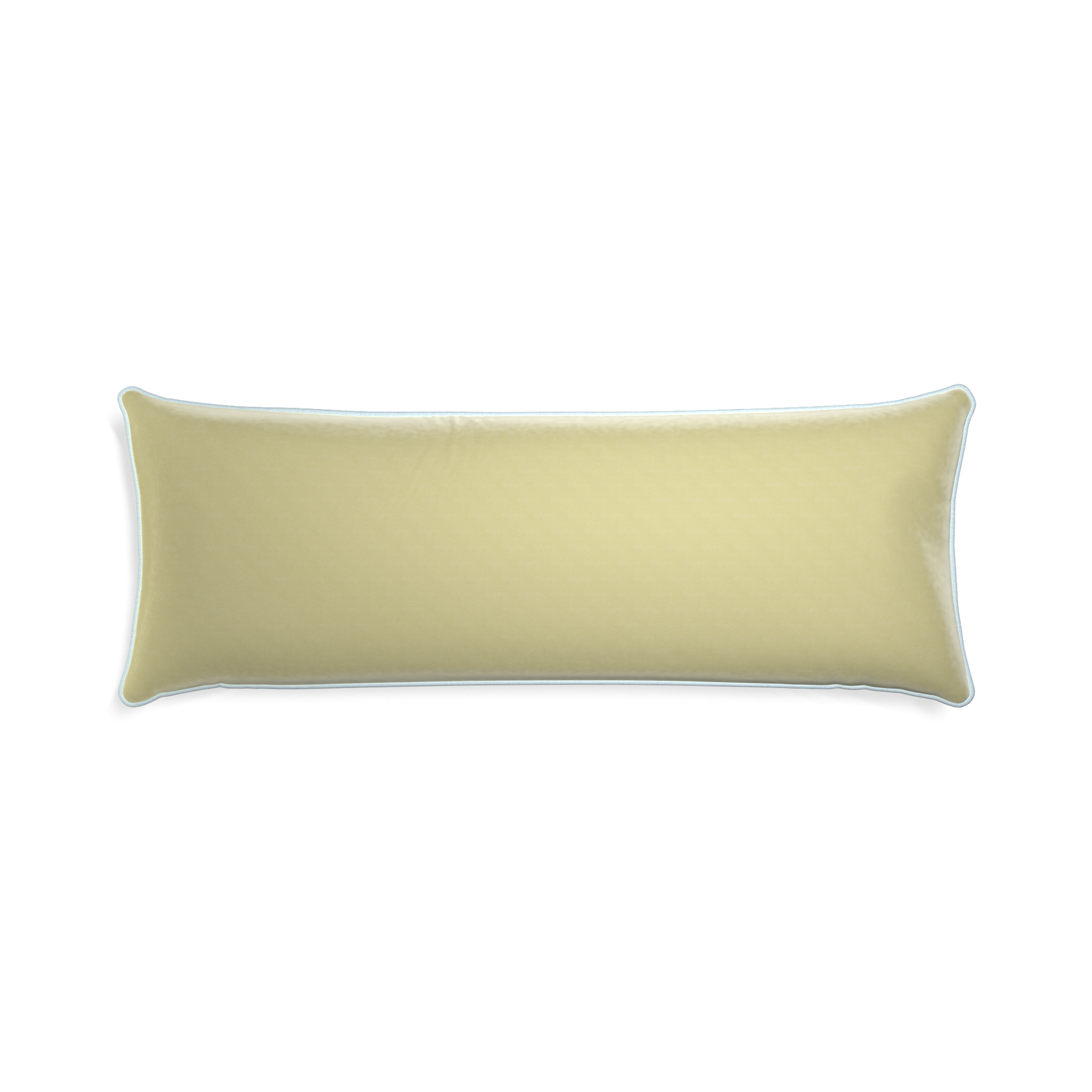 rectangle light green velvet pillow with light blue piping