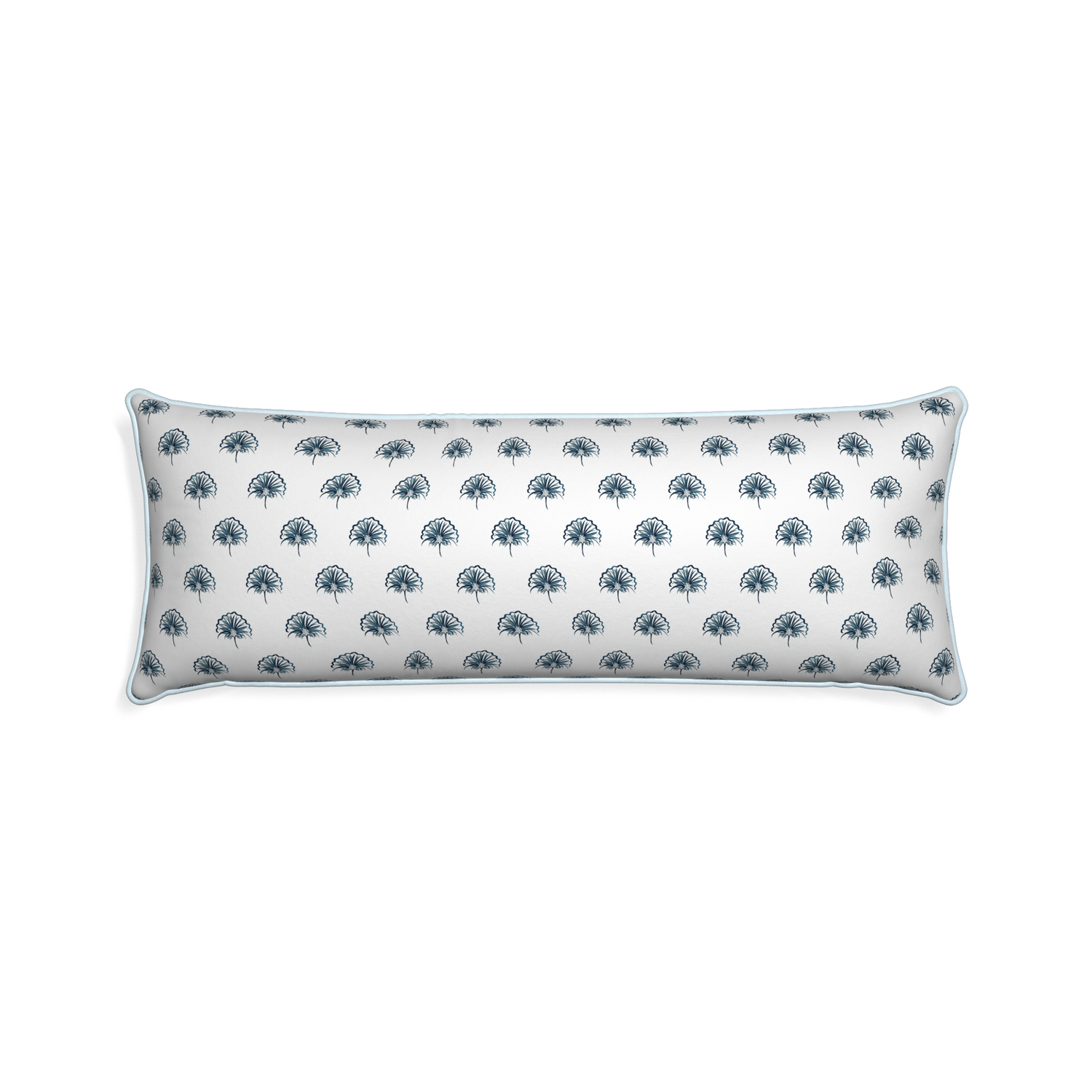 Xl-lumbar penelope midnight custom floral navypillow with powder piping on white background