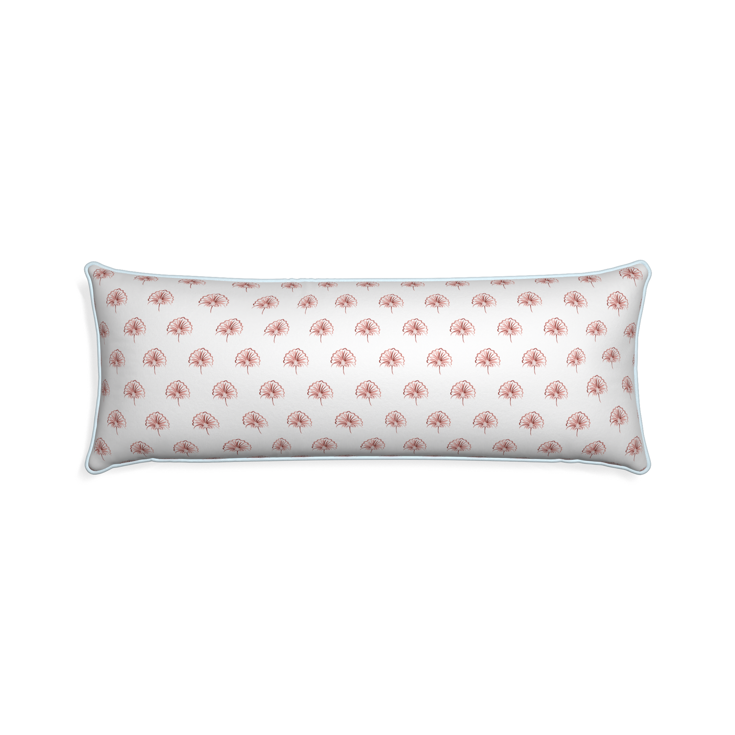 Xl-lumbar penelope rose custom floral pinkpillow with powder piping on white background