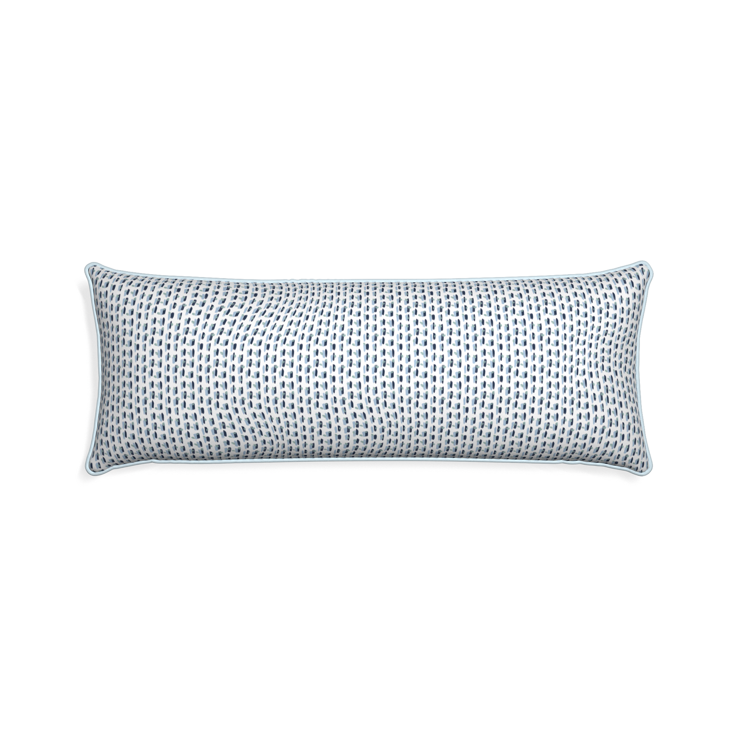 Xl-lumbar poppy blue custom pillow with powder piping on white background