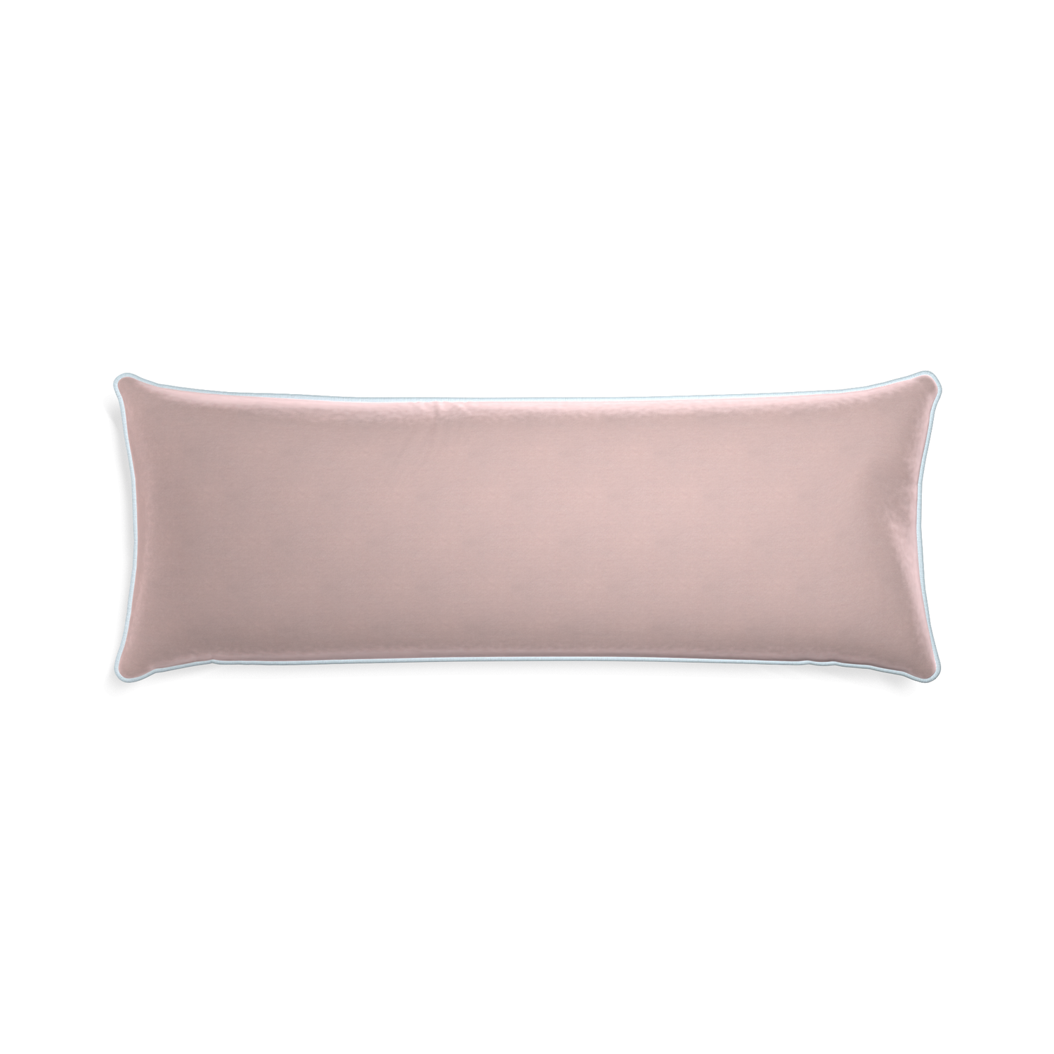 Xl-lumbar rose velvet custom pillow with powder piping on white background