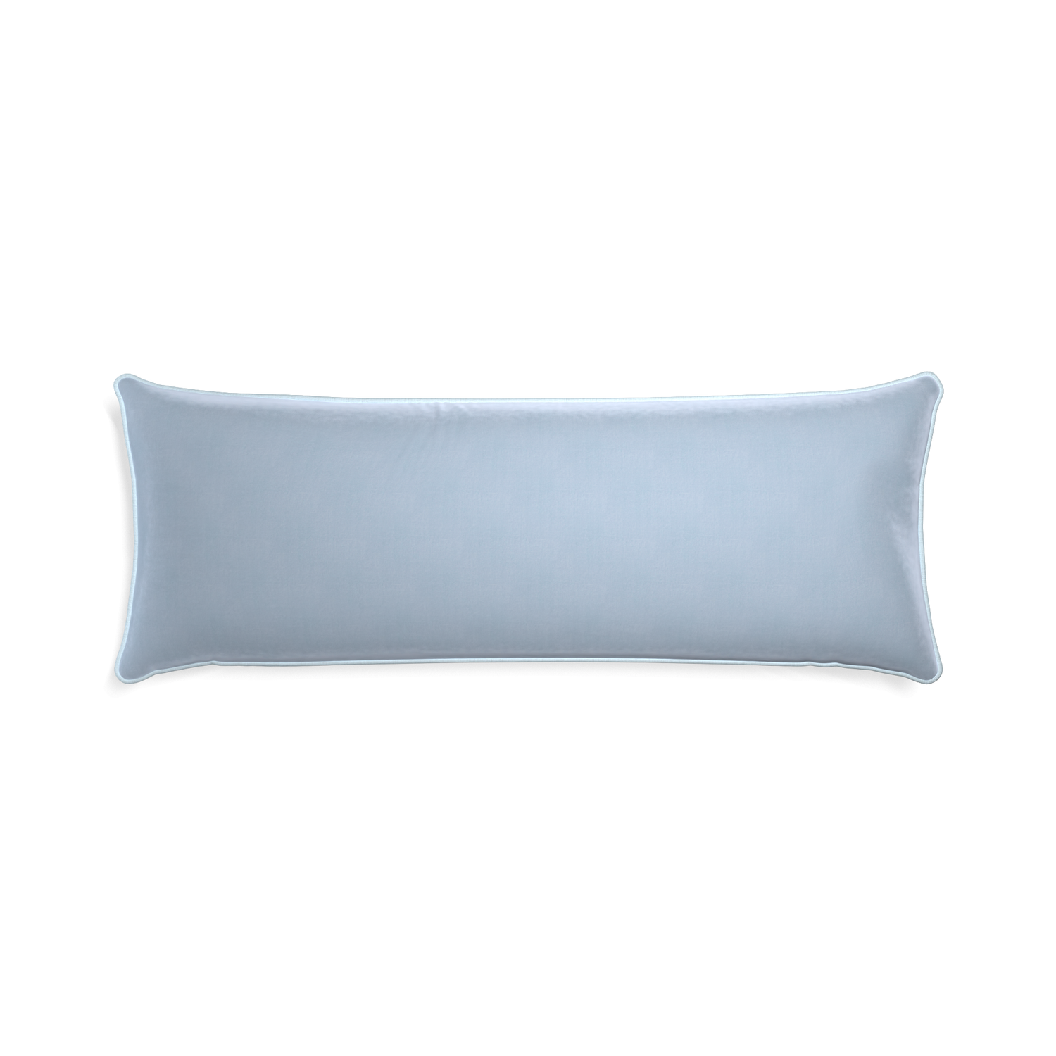 rectangle light blue velvet pillow with light blue piping