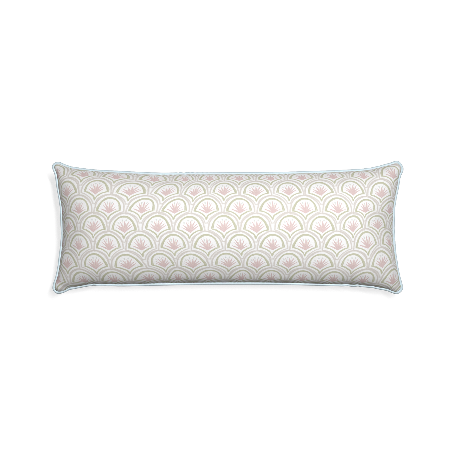 Xl-lumbar thatcher rose custom pillow with powder piping on white background