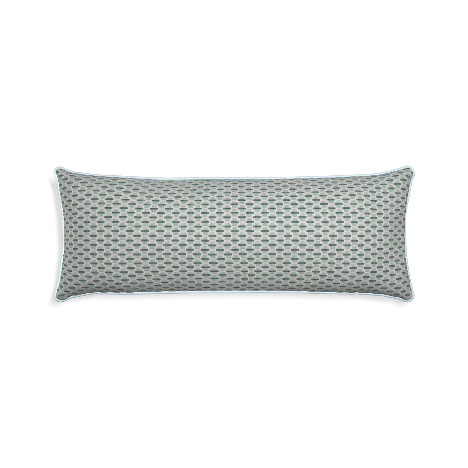 Xl-lumbar willow mint custom green geometric chenillepillow with powder piping on white background