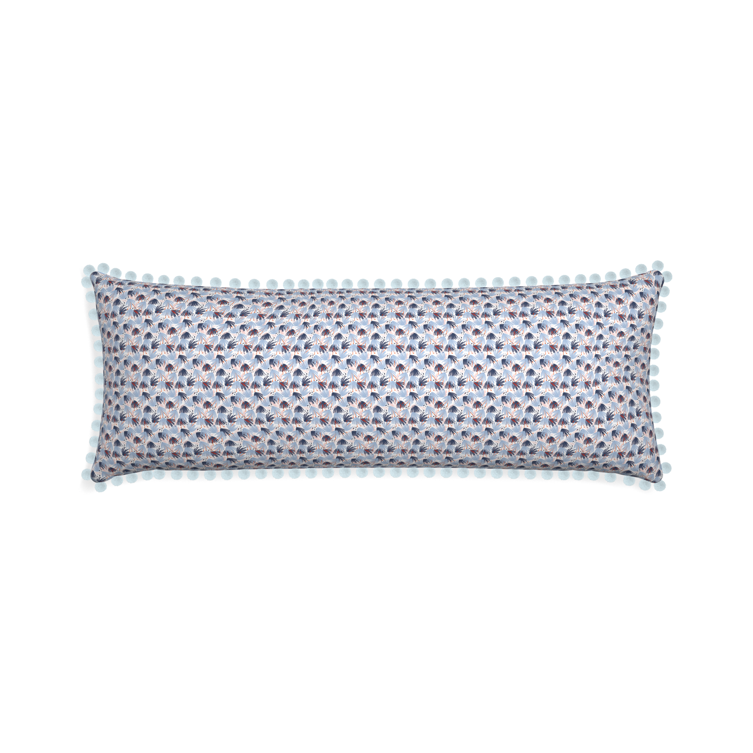 Xl-lumbar eden blue custom pillow with powder pom pom on white background