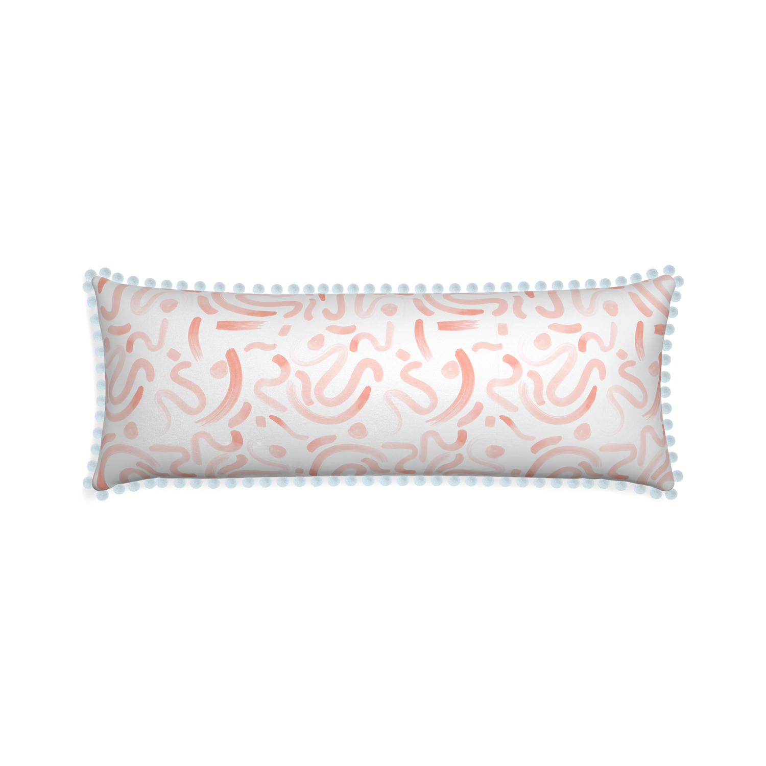 Xl-lumbar hockney pink custom pillow with powder pom pom on white background