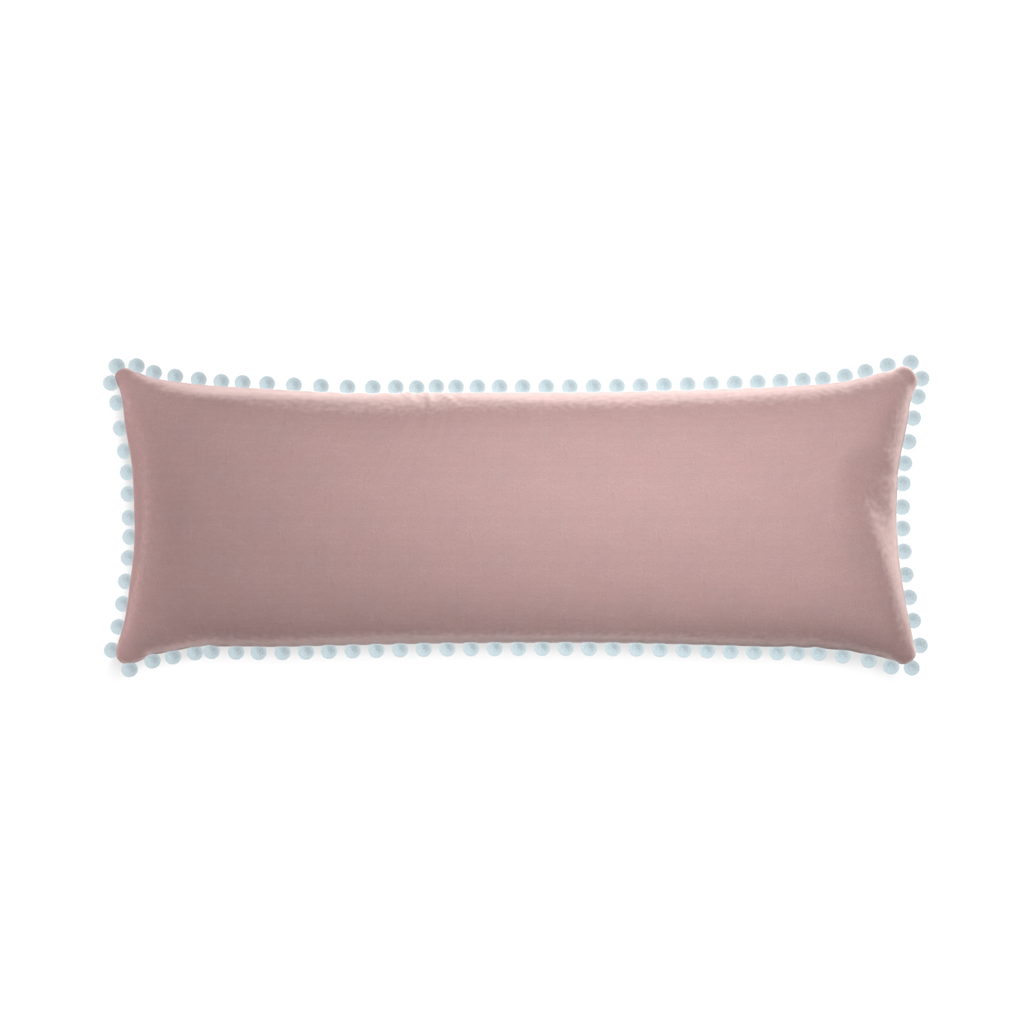 Xl-lumbar mauve velvet custom pillow with powder pom pom on white background