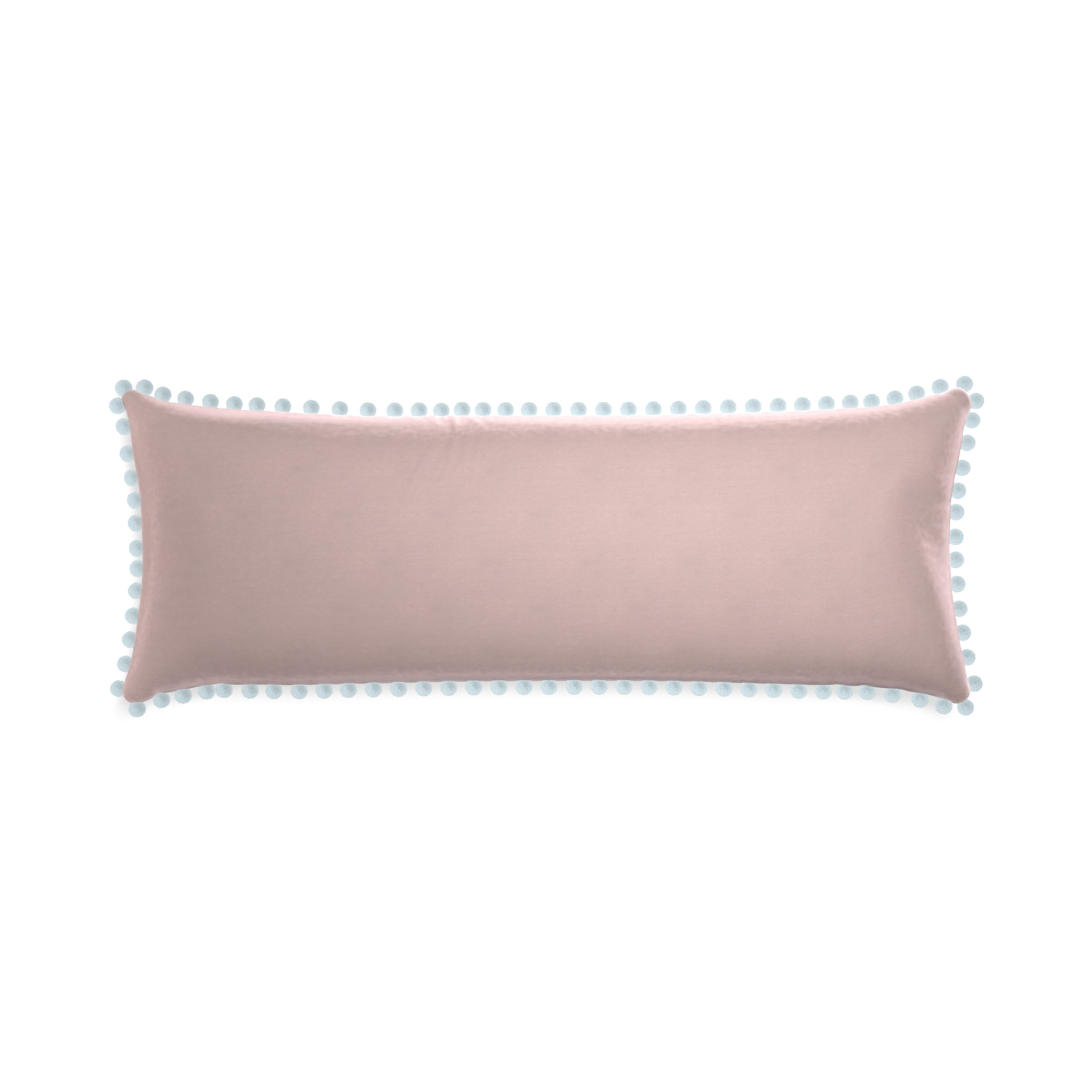 Xl-lumbar rose velvet custom pillow with powder pom pom on white background