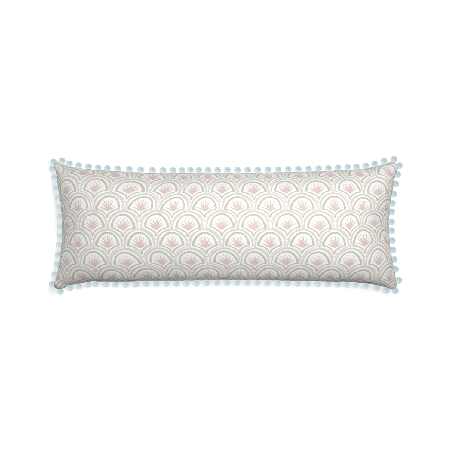 Xl-lumbar thatcher rose custom pillow with powder pom pom on white background