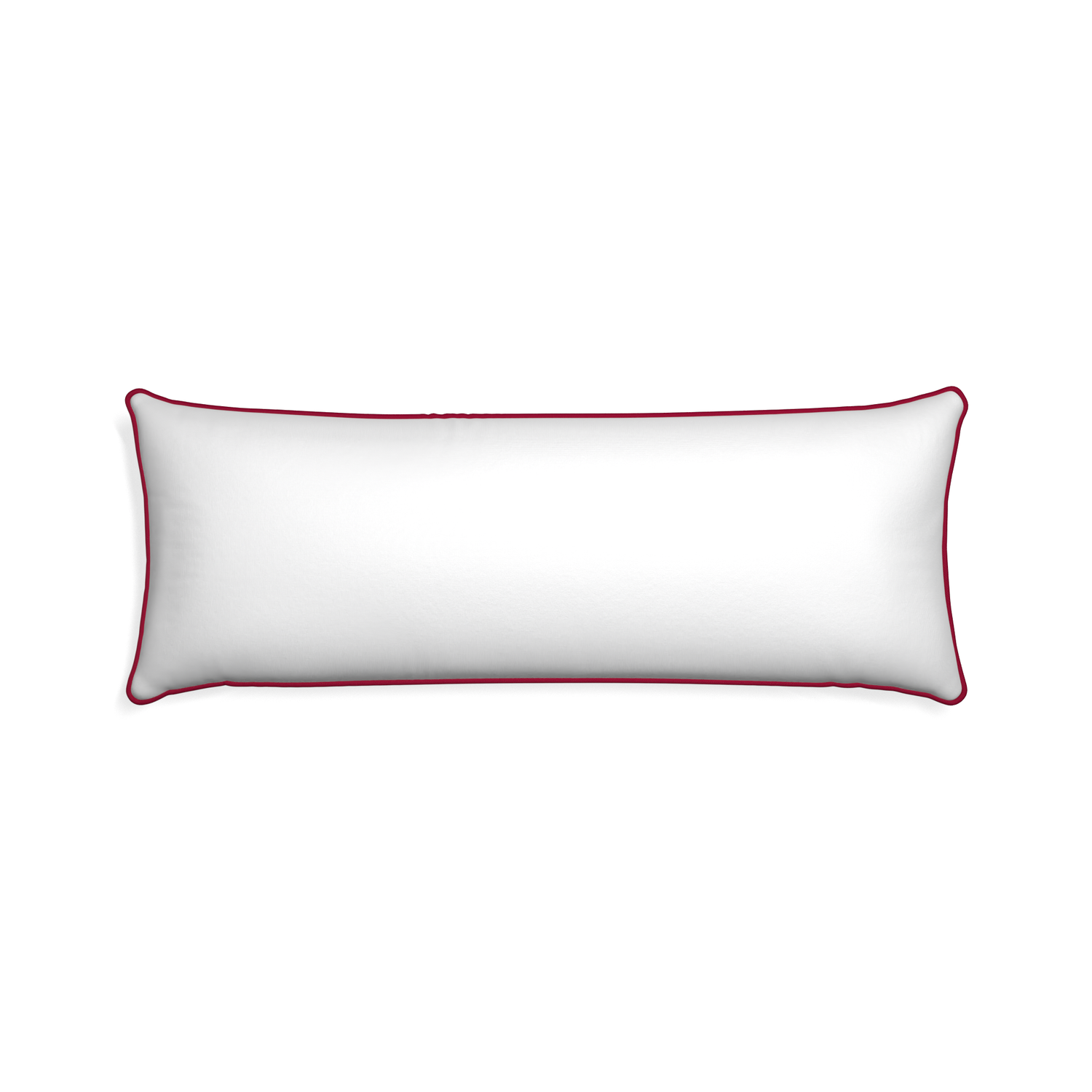 Xl-lumbar snow custom pillow with raspberry piping on white background