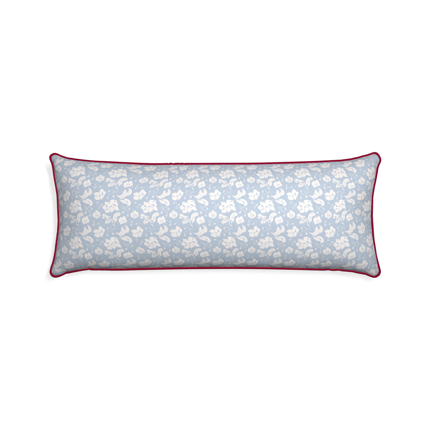 Xl-lumbar georgia custom pillow with raspberry piping on white background