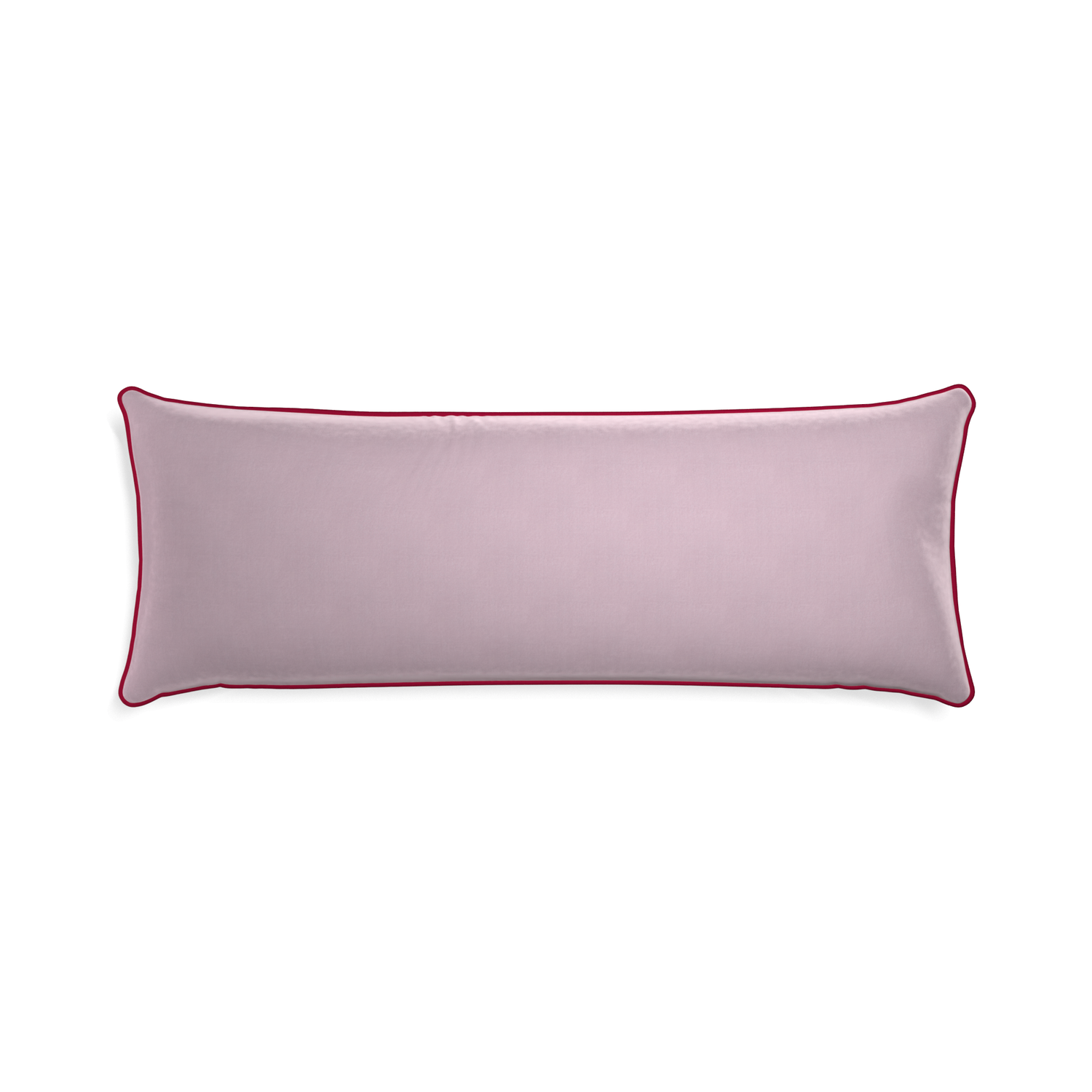 rectangle lilac velvet pillow with dark red piping 