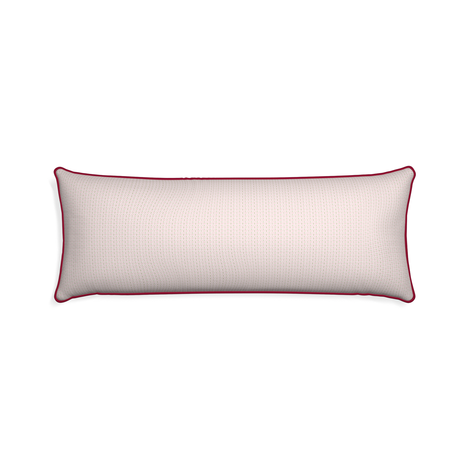 Xl-lumbar loomi pink custom pillow with raspberry piping on white background