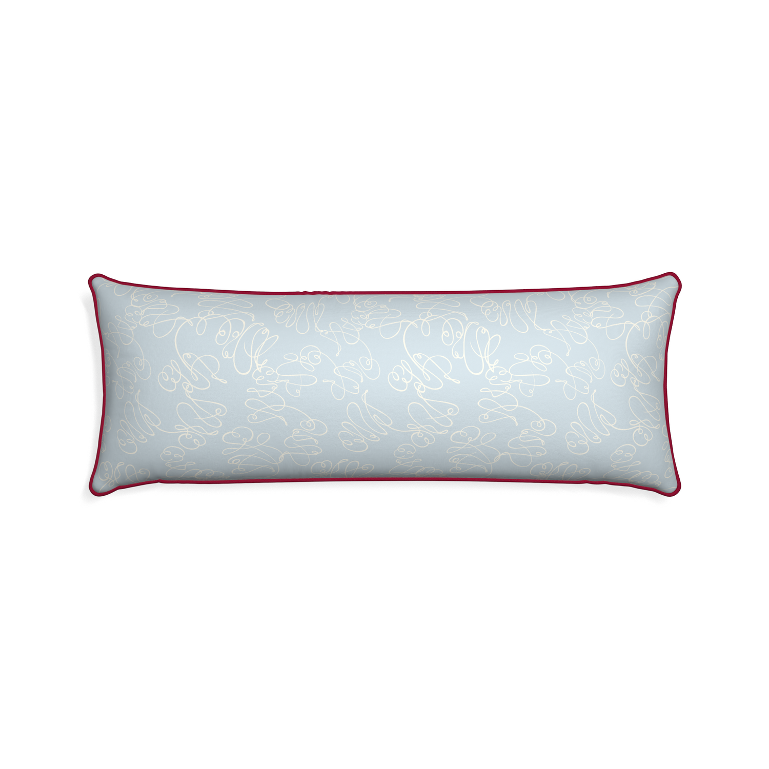 Xl-lumbar mirabella custom pillow with raspberry piping on white background