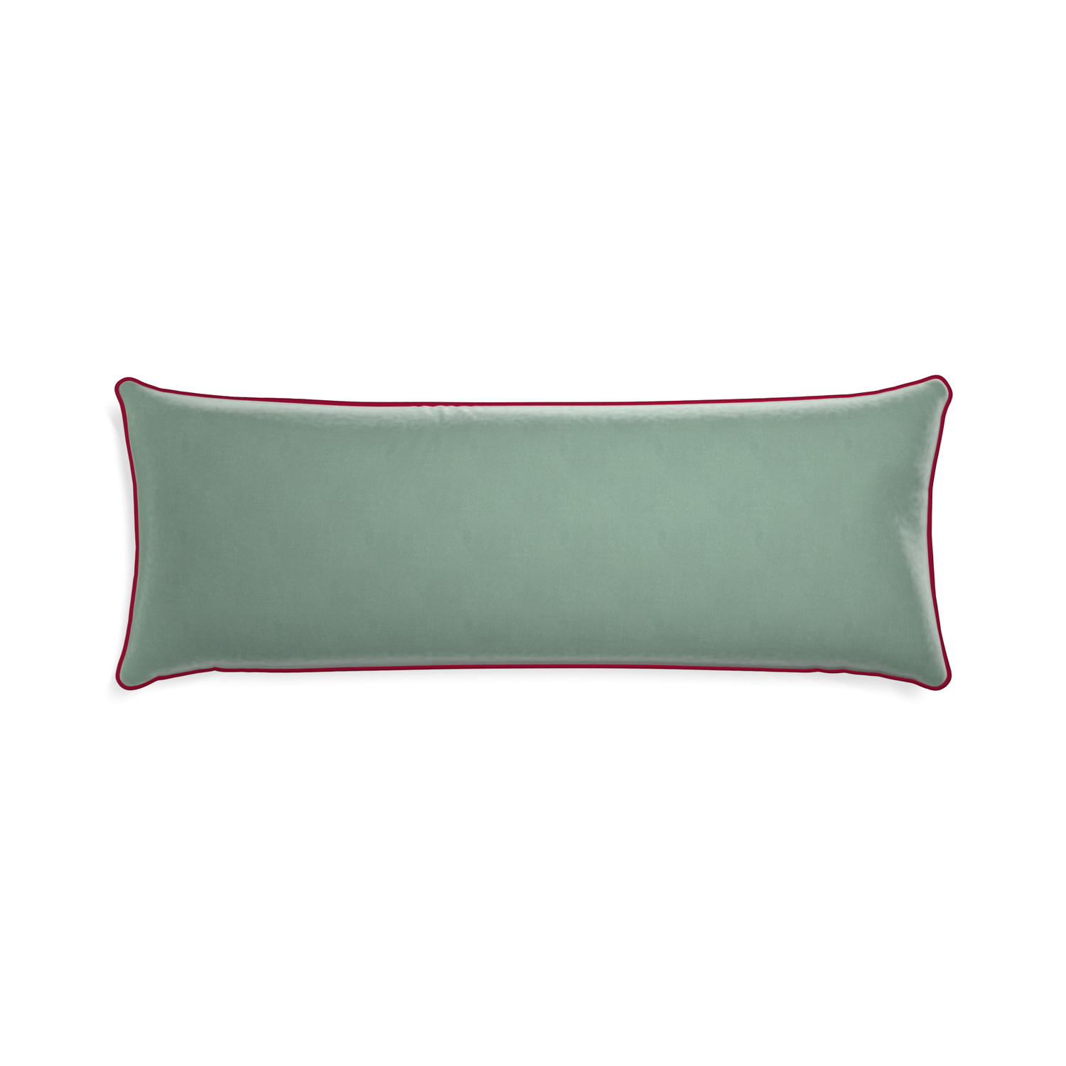 rectangle blue green velvet pillow with dark red piping