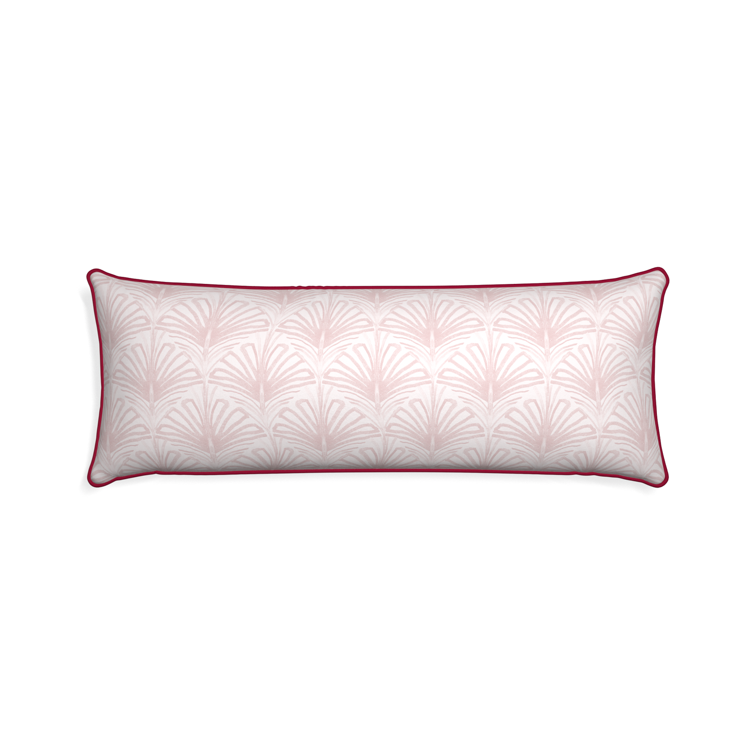 Xl-lumbar suzy rose custom pillow with raspberry piping on white background