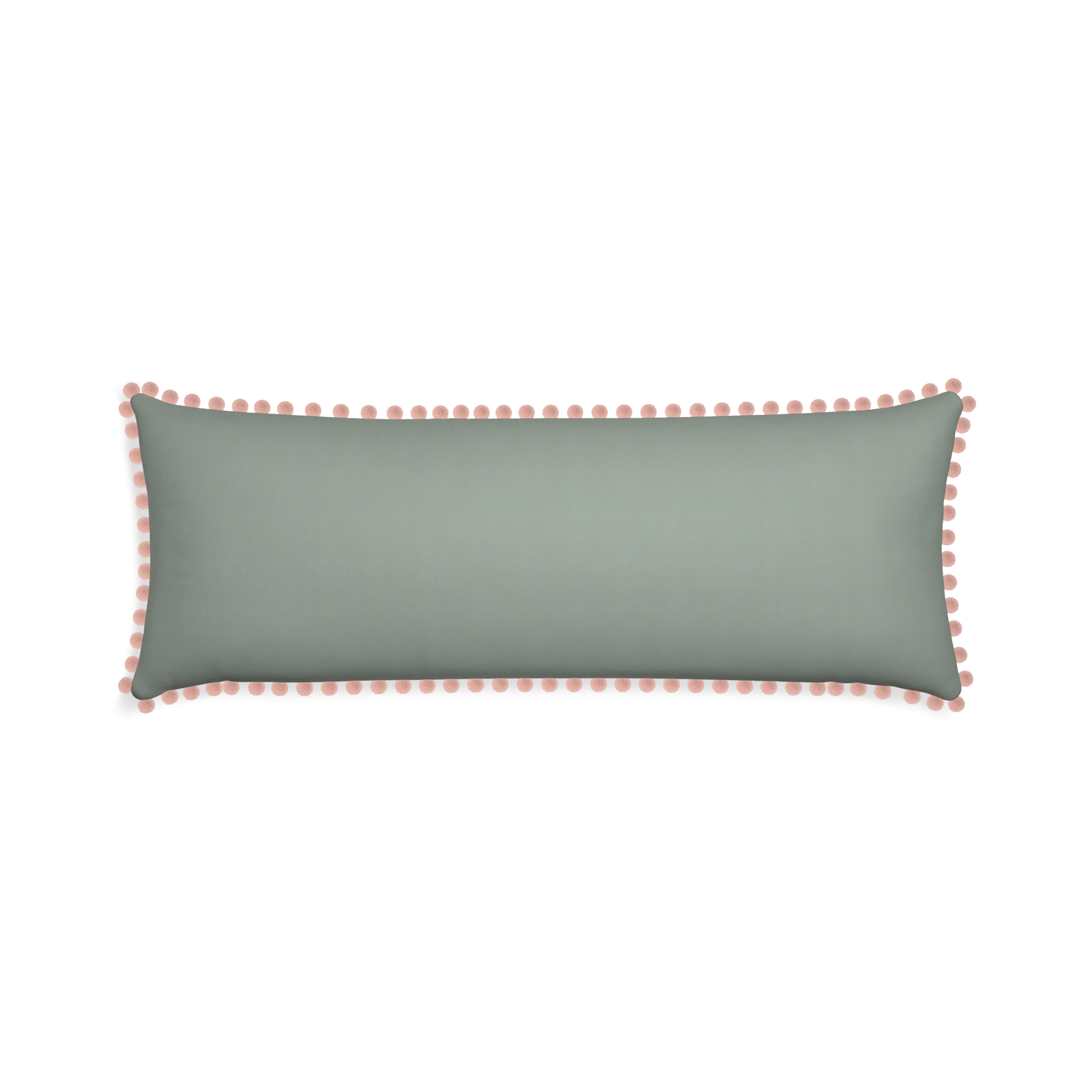 Xl-lumbar sage custom sage green cottonpillow with rose pom pom on white background