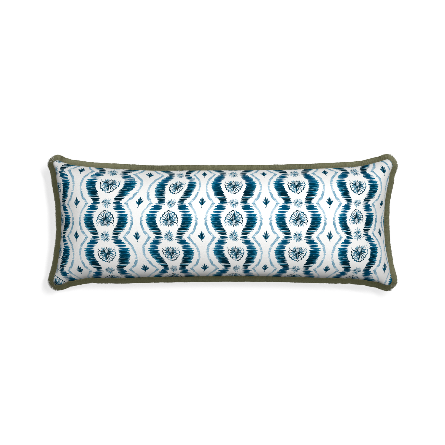 Xl-lumbar alice custom pillow with sage fringe on white background