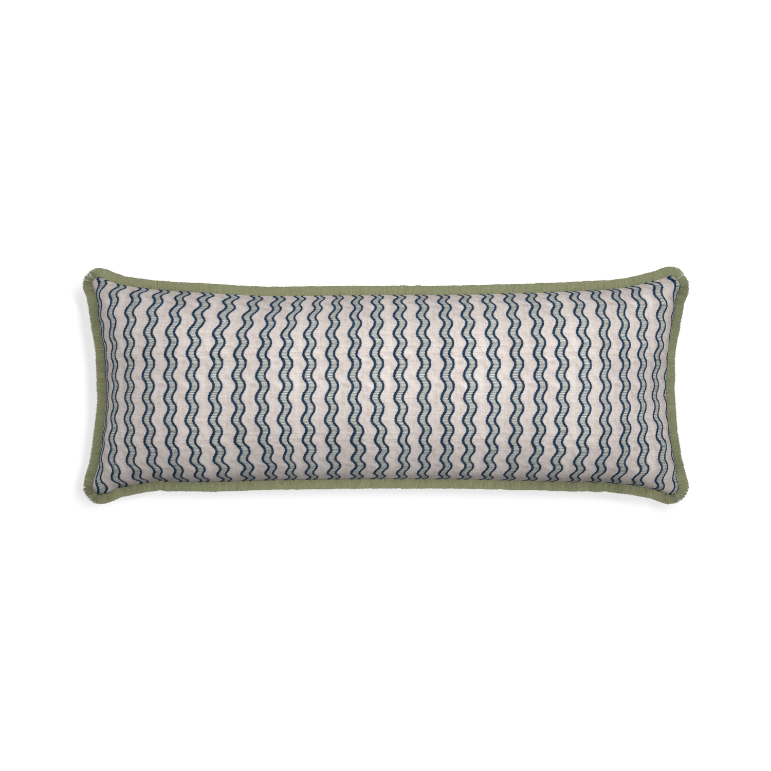 Xl-lumbar beatrice custom embroidered wavepillow with sage fringe on white background