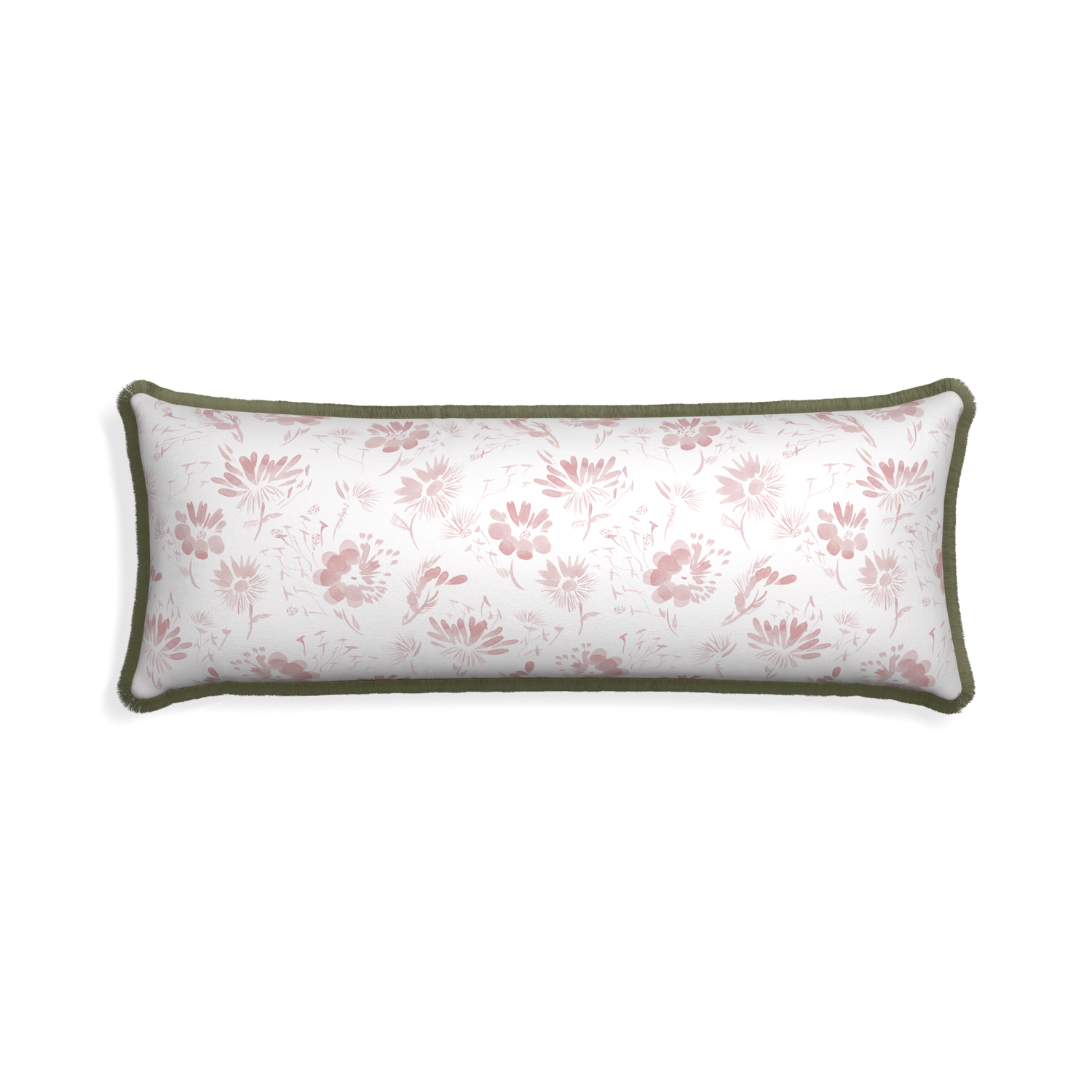 Xl-lumbar blake custom pillow with sage fringe on white background