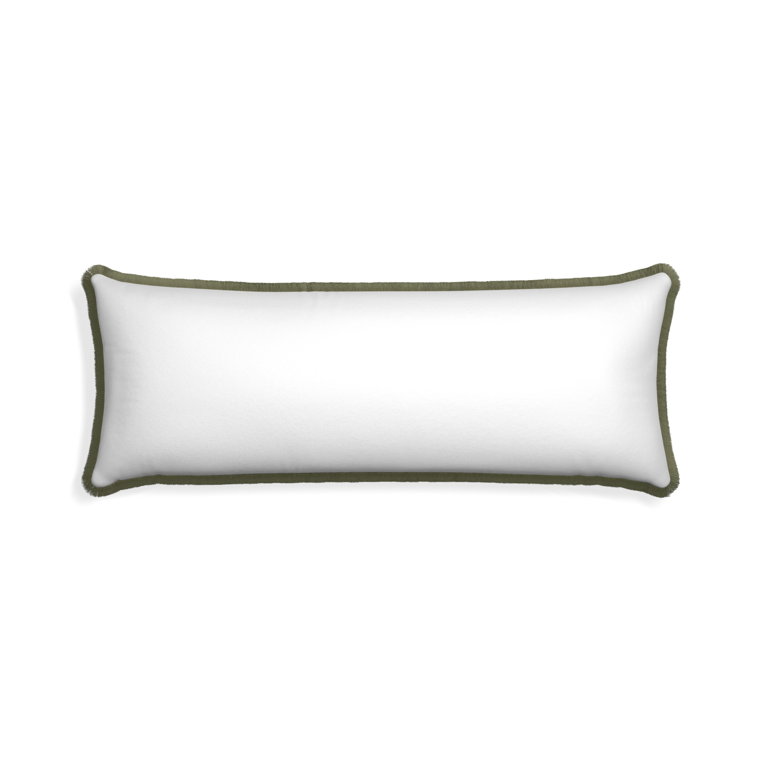 Xl-lumbar snow custom pillow with sage fringe on white background