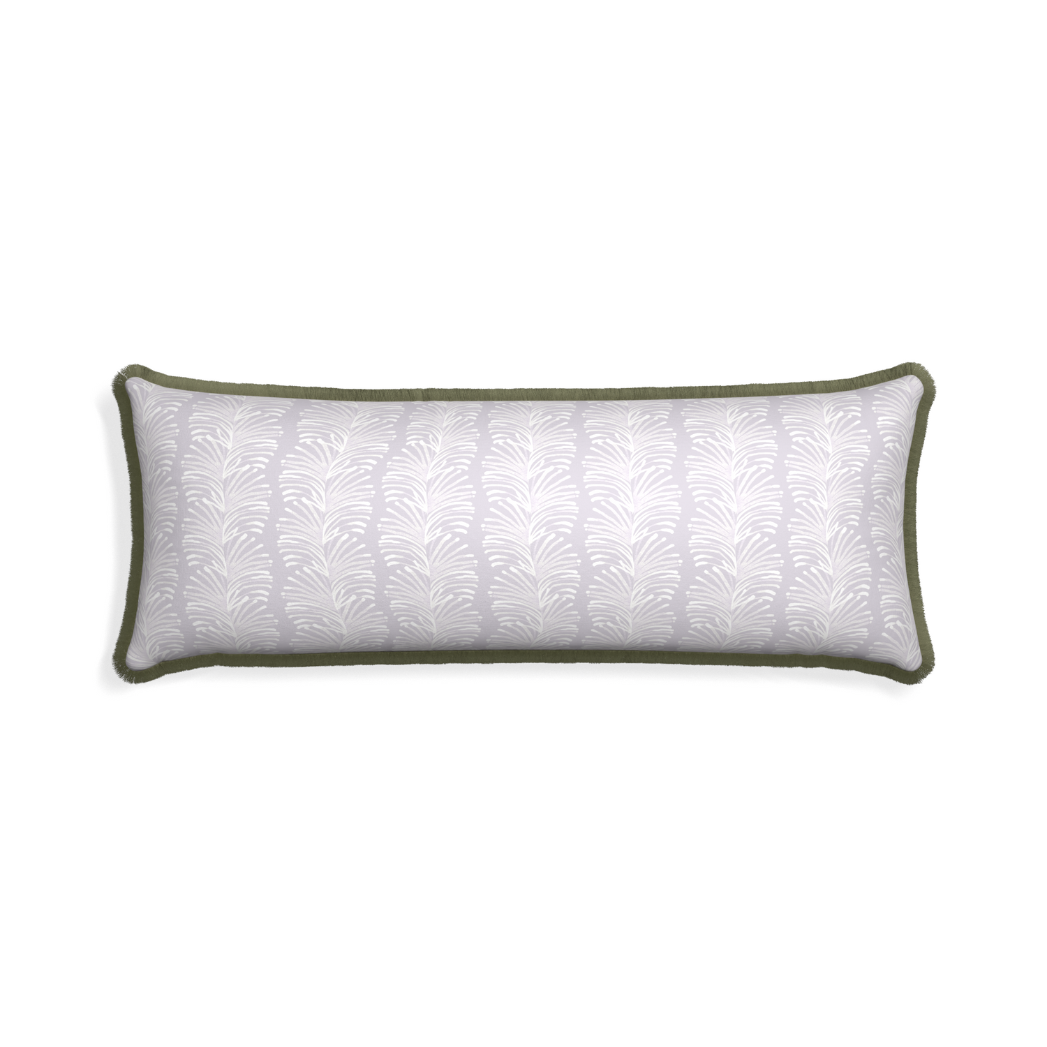 Xl-lumbar emma lavender custom pillow with sage fringe on white background