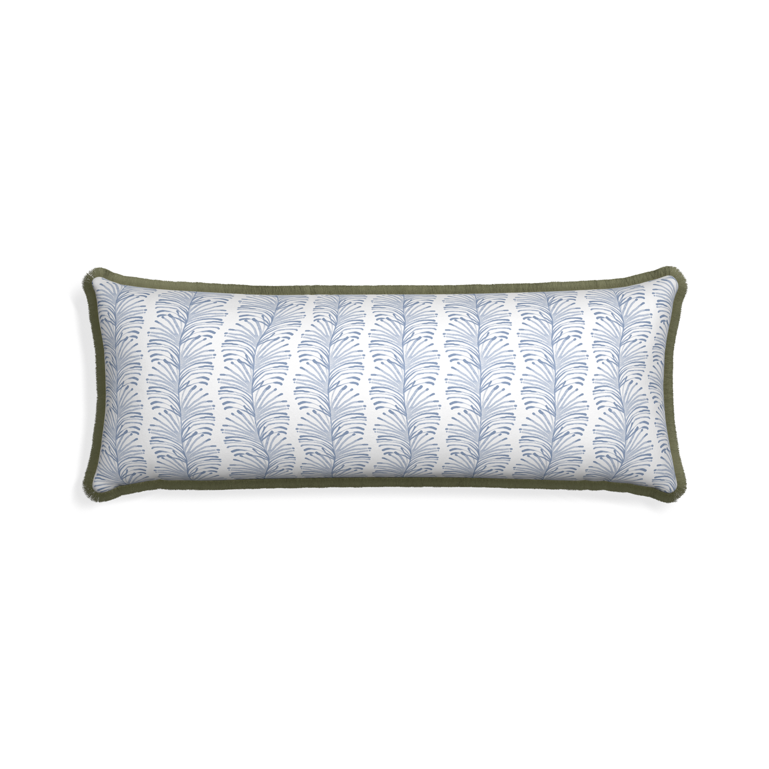 Xl-lumbar emma sky custom pillow with sage fringe on white background