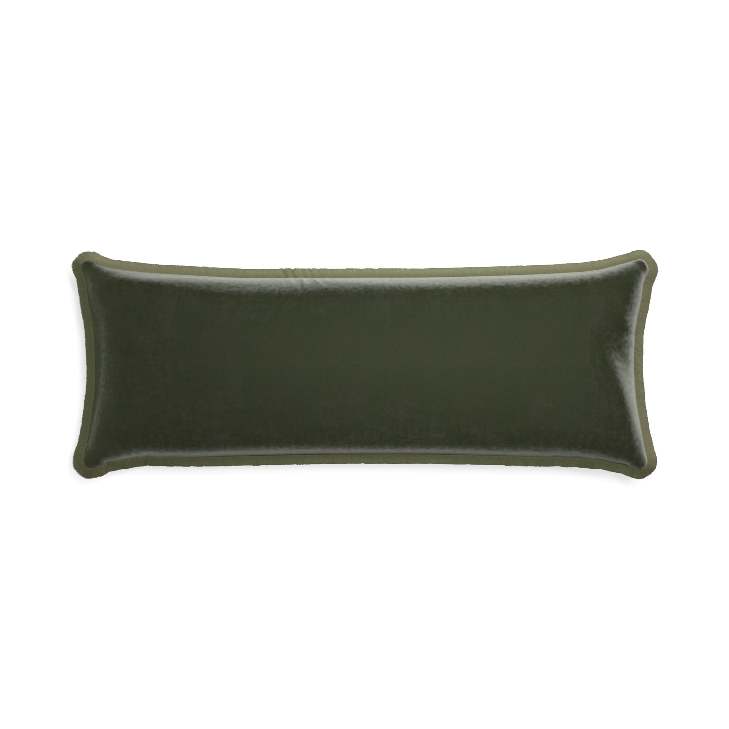 rectangle fern green velvet pillow with sage green fringe