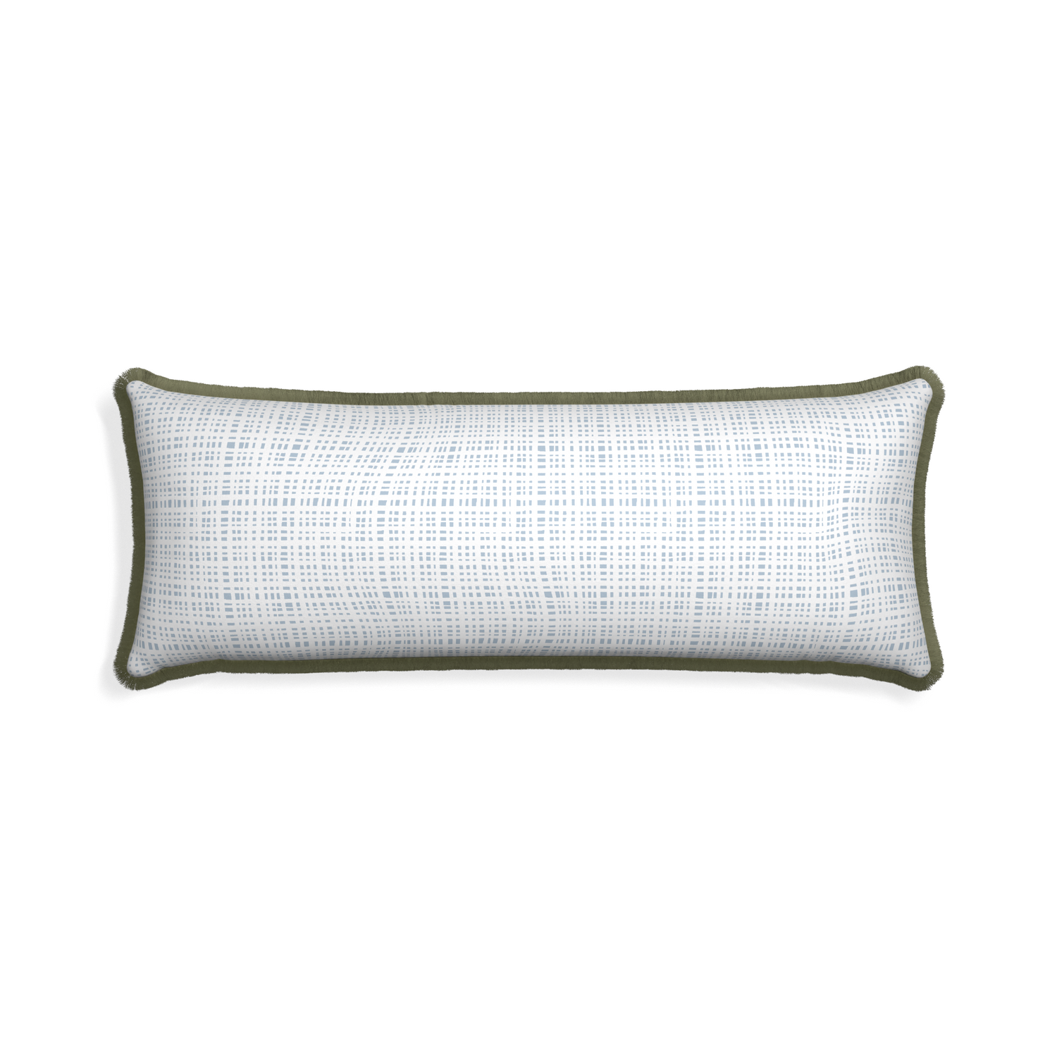 Xl-lumbar ginger sky custom pillow with sage fringe on white background