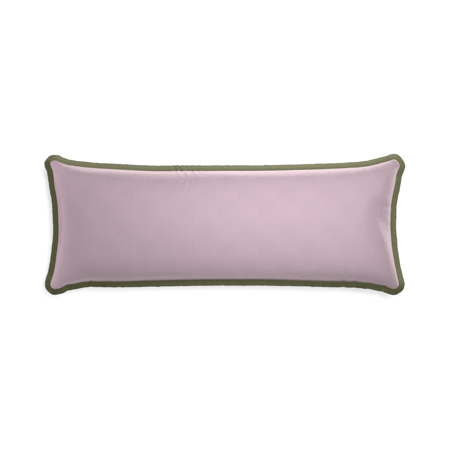 rectangle lilac velvet pillow with sage green fringe 