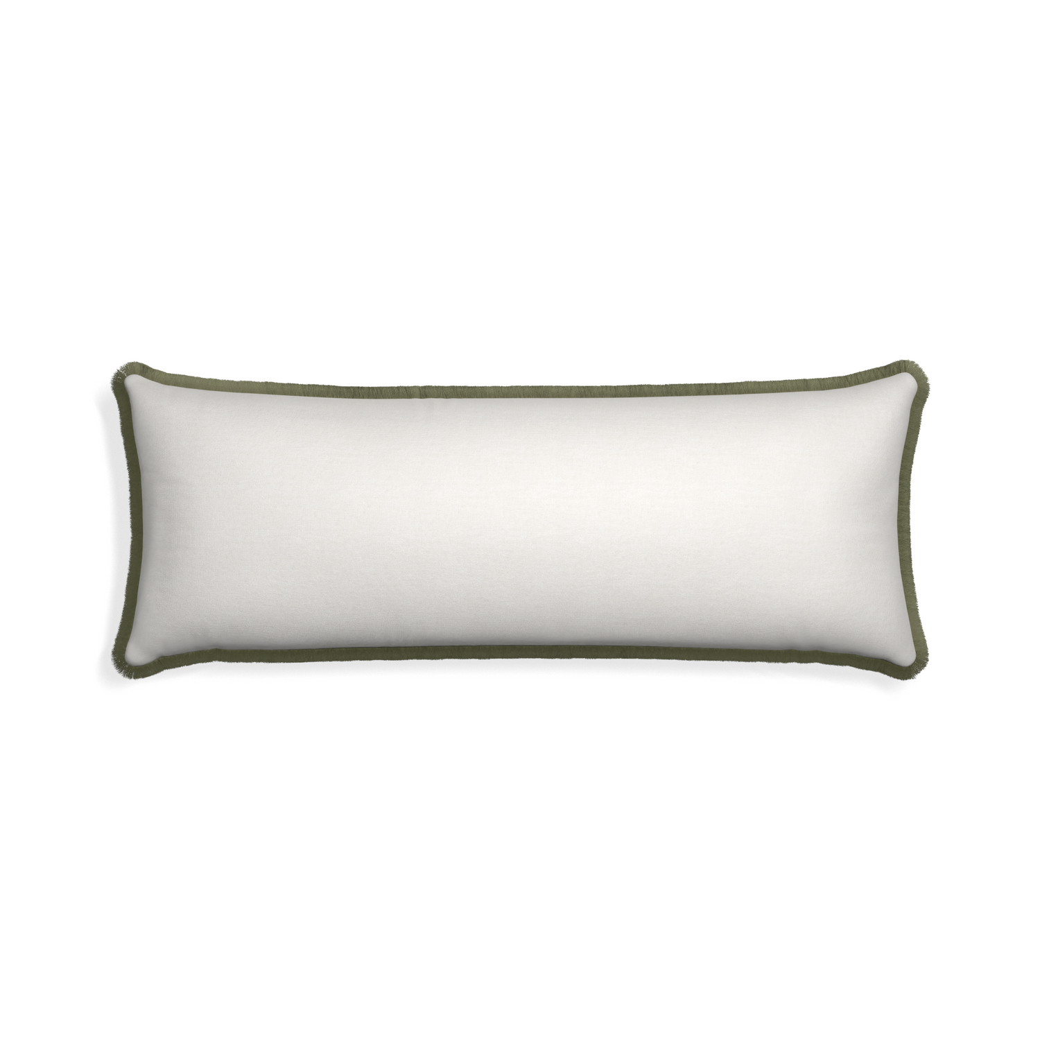 Xl-lumbar flour custom pillow with sage fringe on white background