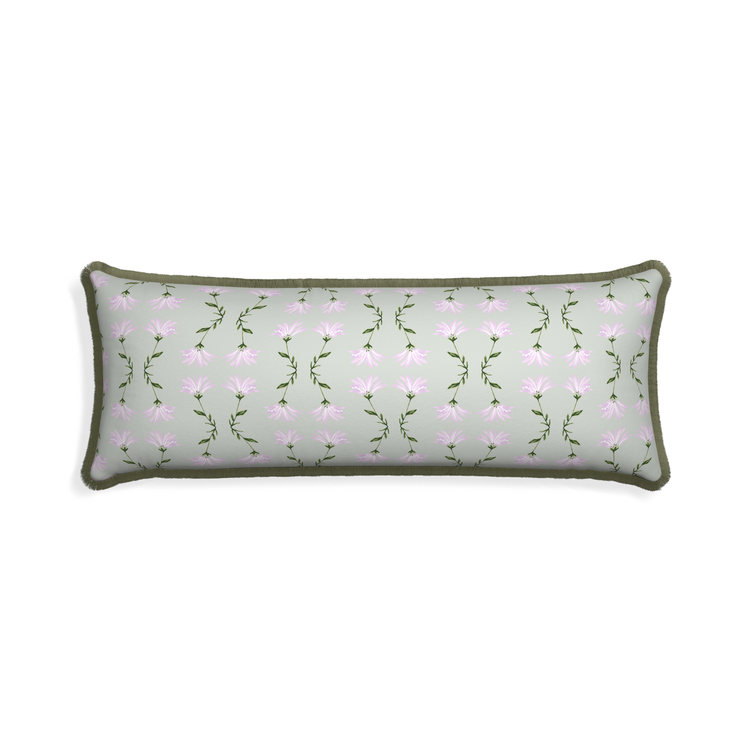 Xl-lumbar marina sage custom pillow with sage fringe on white background