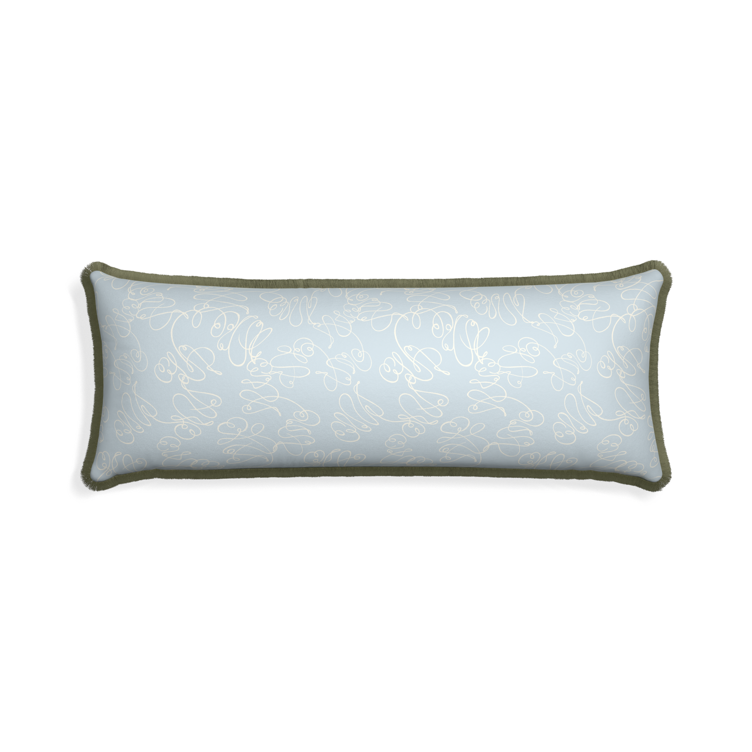 Xl-lumbar mirabella custom pillow with sage fringe on white background