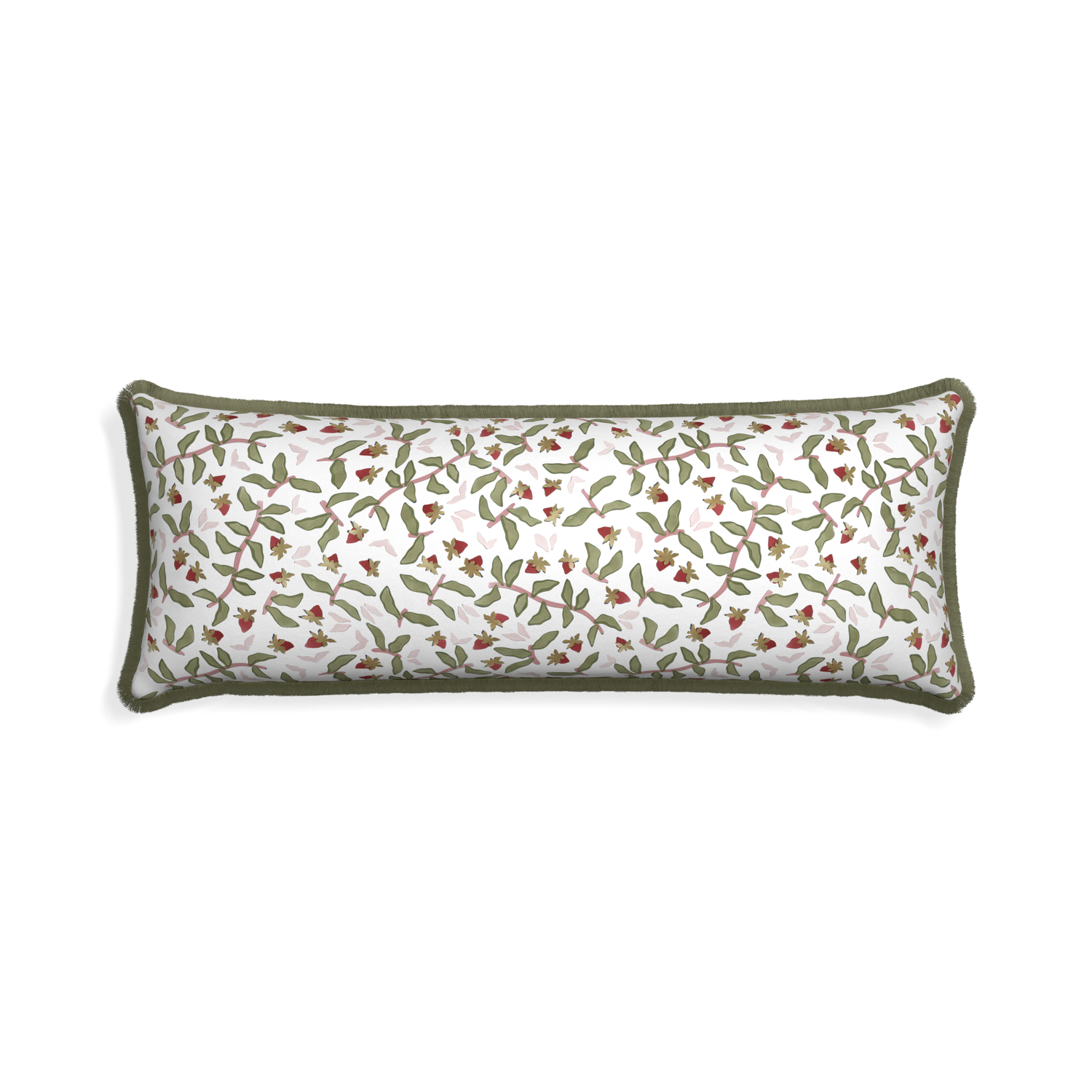 Xl-lumbar nellie custom pillow with sage fringe on white background