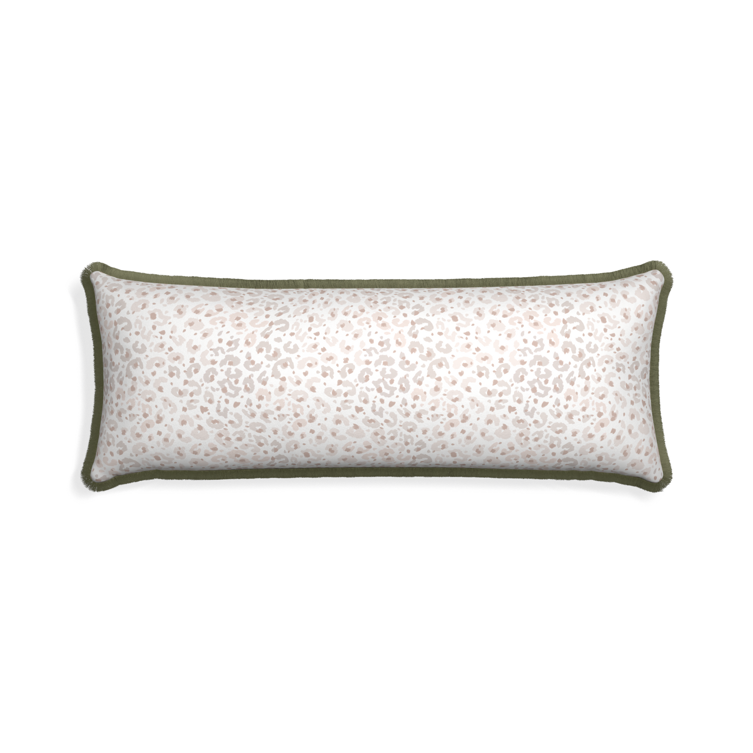 Xl-lumbar rosie custom pillow with sage fringe on white background