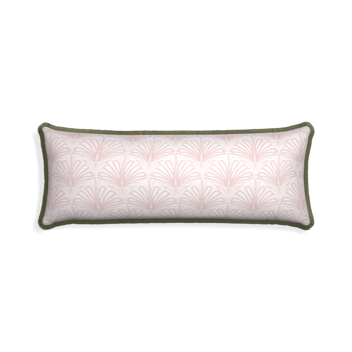 Xl-lumbar suzy rose custom pillow with sage fringe on white background