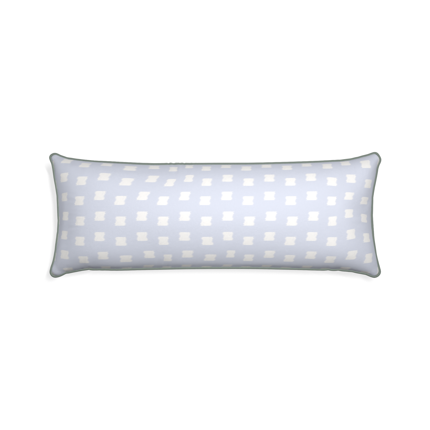 Xl-lumbar denton custom sky blue patternpillow with sage piping on white background