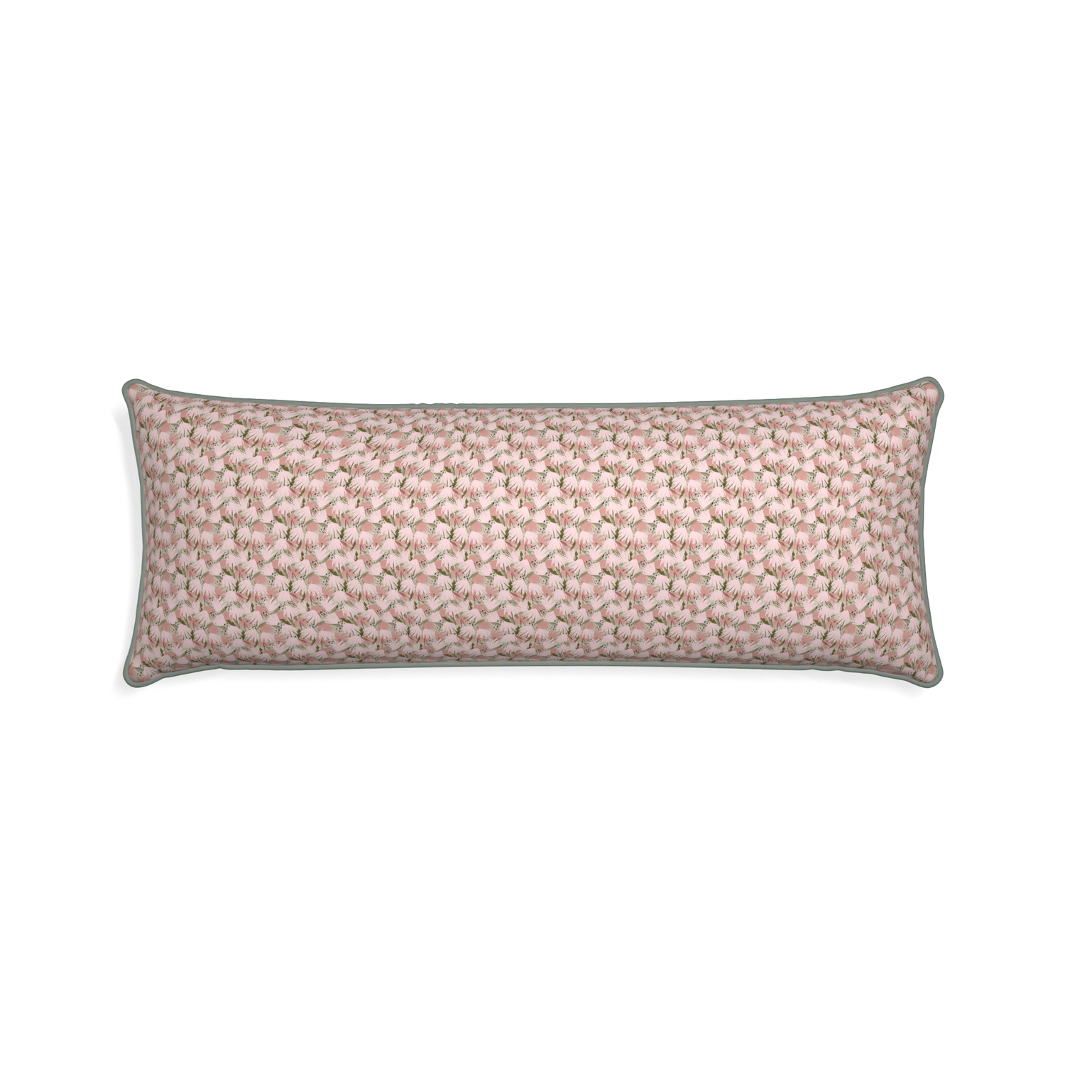 Xl-lumbar eden pink custom pink floralpillow with sage piping on white background