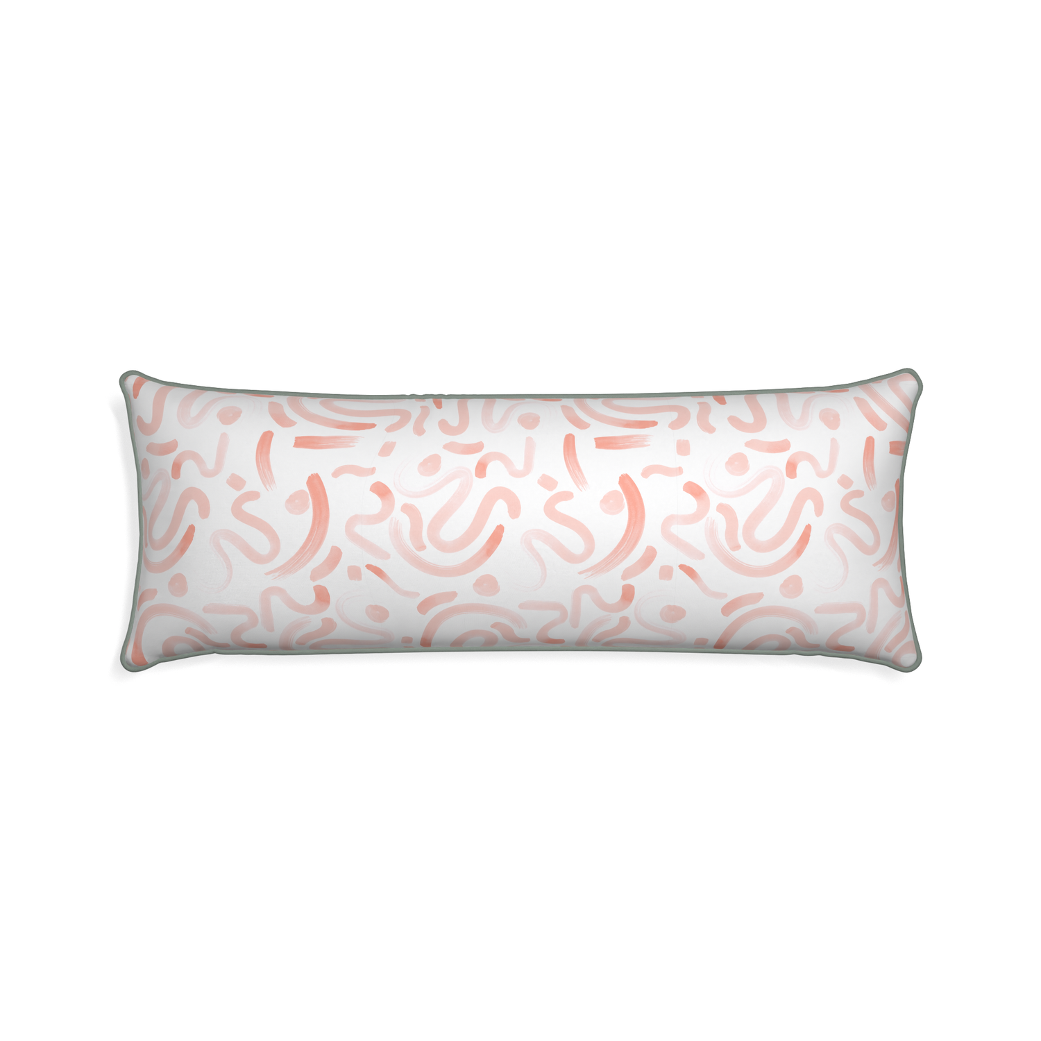 Xl-lumbar hockney pink custom pink graphicpillow with sage piping on white background
