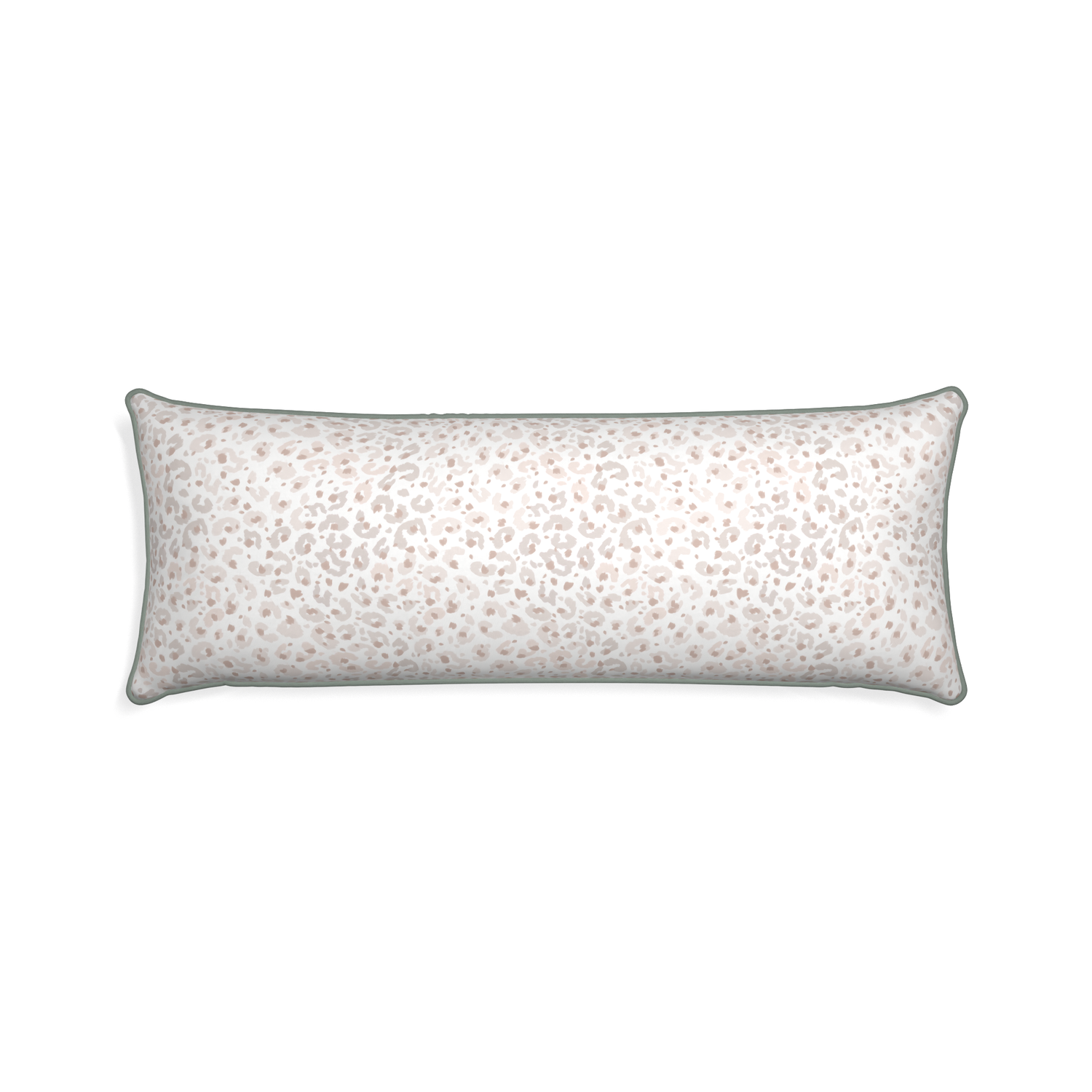 Xl-lumbar rosie custom beige animal printpillow with sage piping on white background