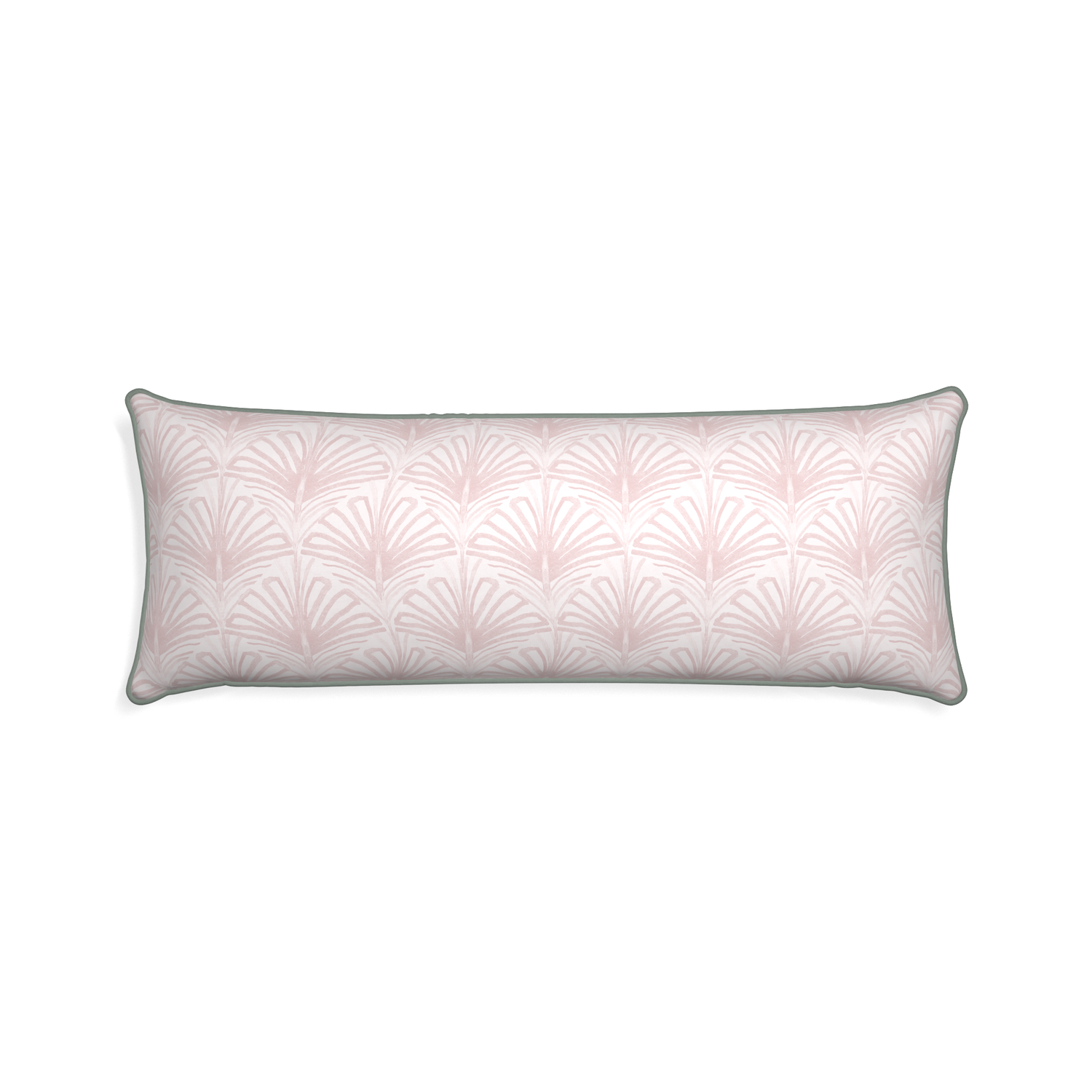 Xl-lumbar suzy rose custom rose pink palmpillow with sage piping on white background
