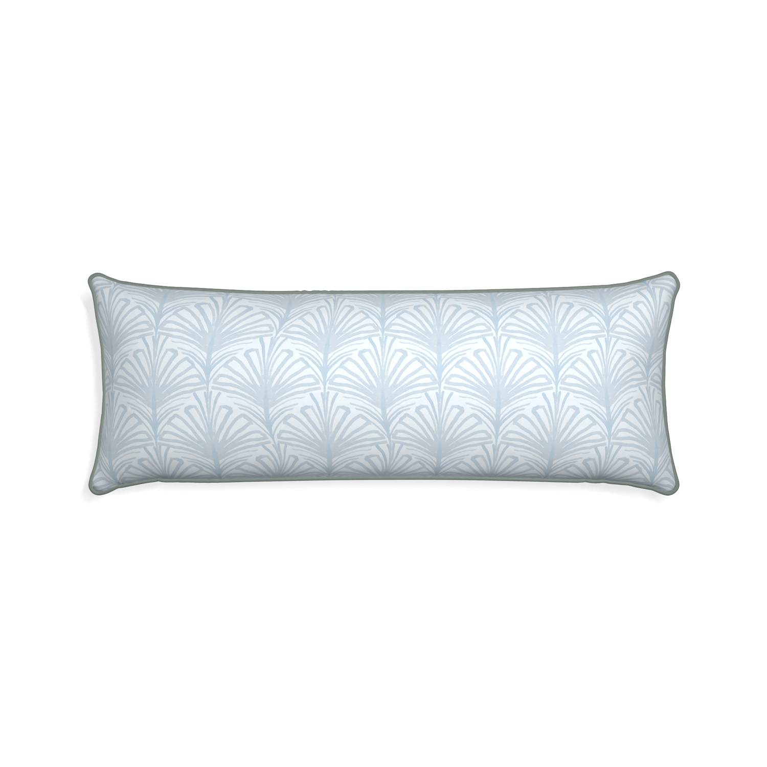 Xl-lumbar suzy sky custom sky blue palmpillow with sage piping on white background
